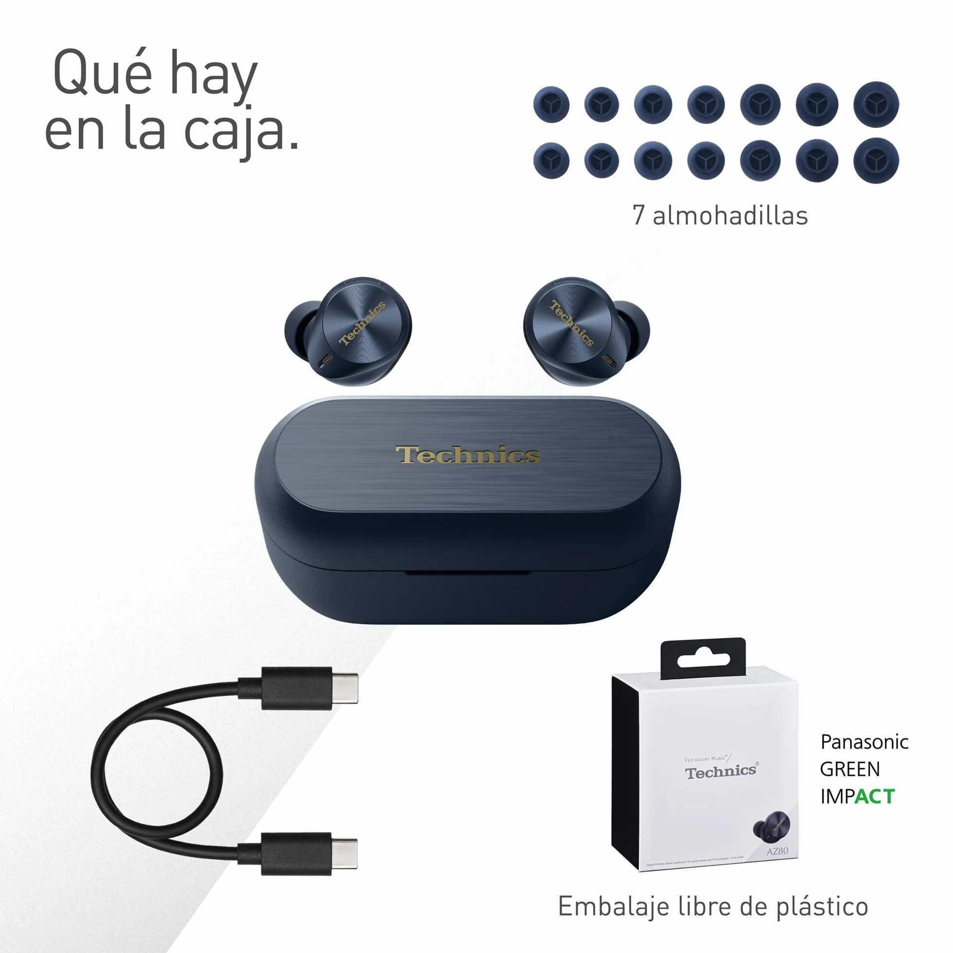Technics EAH-AZ80E-A Auriculares inalámbricos con cancelación de Ruido, Bluetooth, Auriculares intrauditivos con micrófono, Ajuste Personalizable, hasta 7 Horas de reproducción, Azul Medianoche
