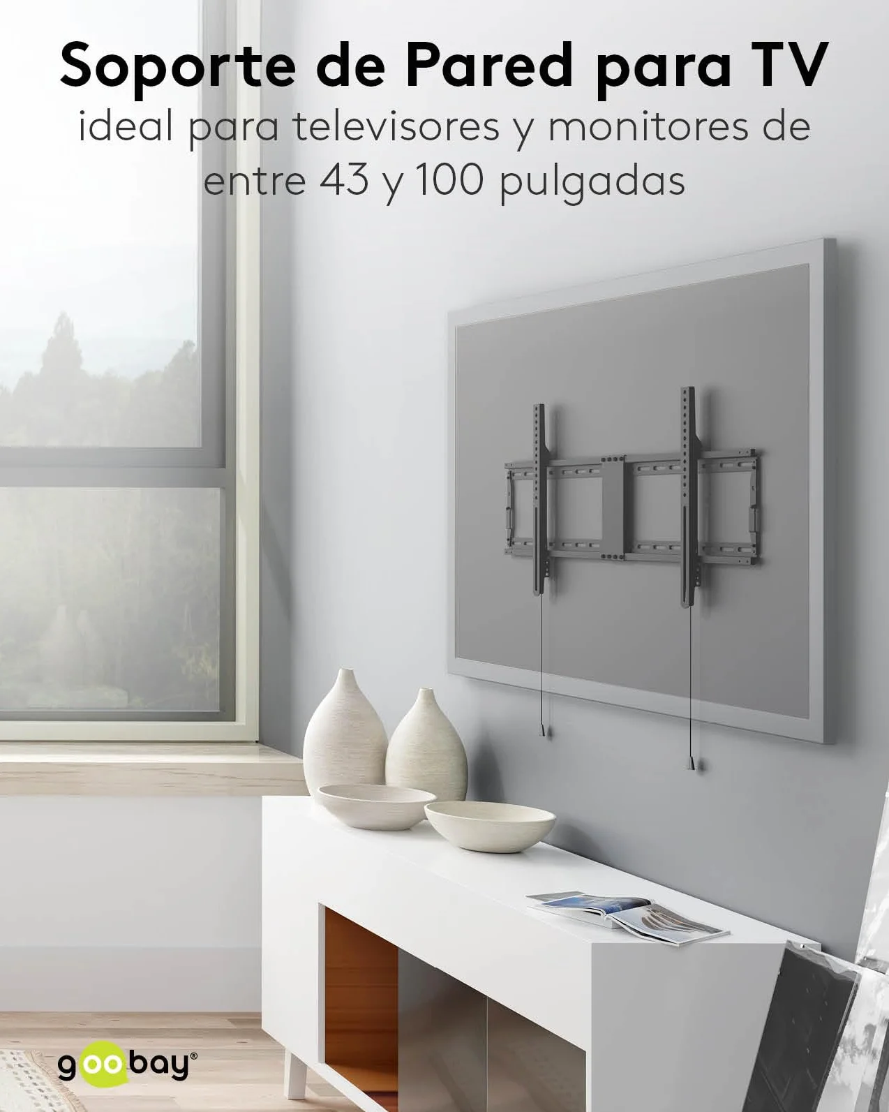 goobay Soporte TV Pared Fijo 43-100 Pulgadas Ultra-Plano 29 mm VESA 600x400 Hasta 70 kg - Basic FIXED XL - 49742