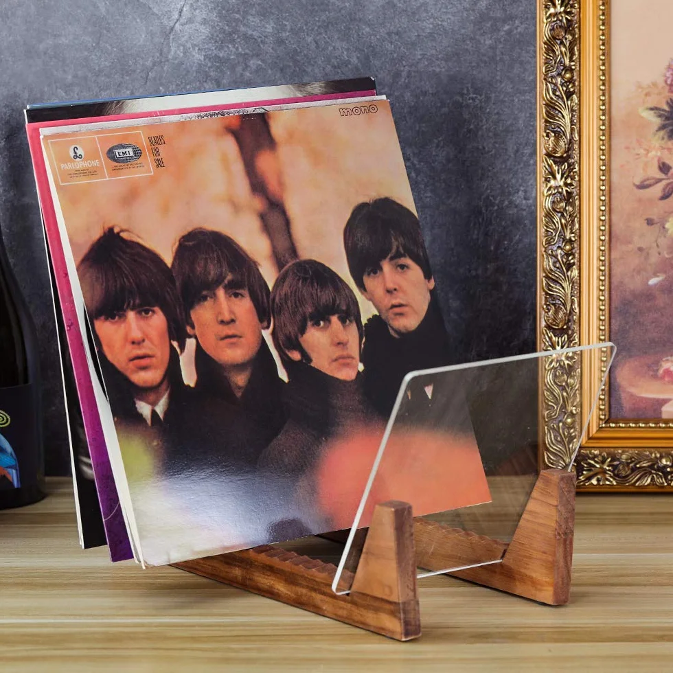 Estanterias para Discos de Vinilo,Almacenamiento Discos Vinilo,Soporte para Discos de Vinilo de madera maciza con soporte de acrílico transparente,diseño premium, Capacidad 50 Álbumes,Marrón