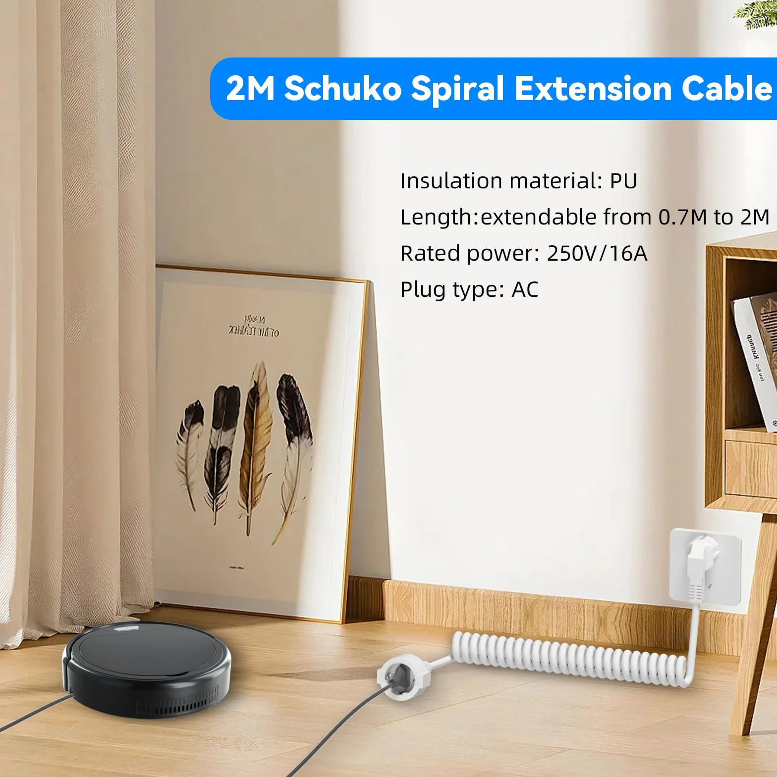 Cable Alargador Espiral 2M IP20 230V 16A Schuko Blanco