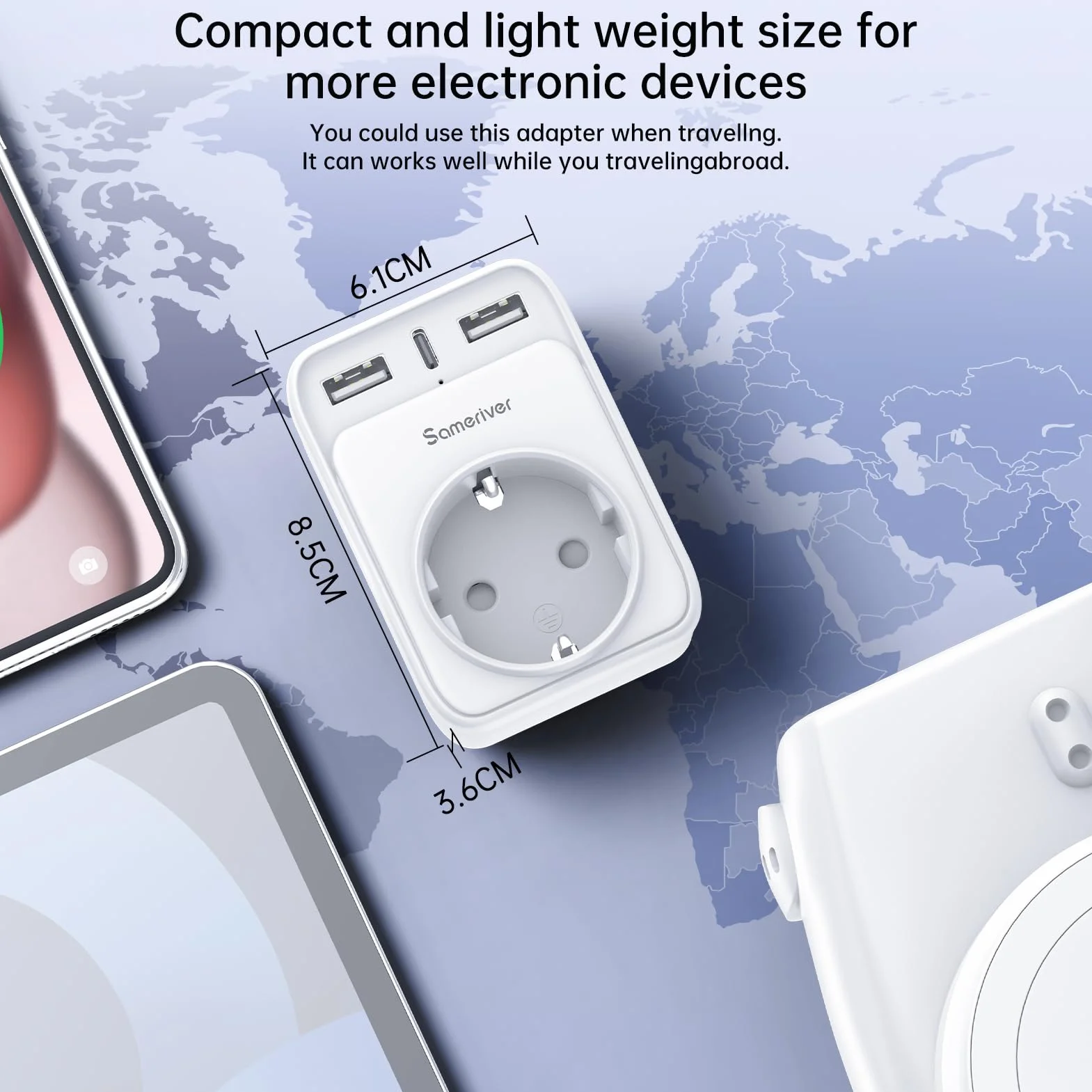 Sameriver Adaptador Enchufe Ingles UK Inglaterra Adaptador de Viaje con 2USB y Tipo C, Español 2 Patas Europa hacia 3 Patas Reino Unido RU para Irlanda Escocia Britanico Maldivas (Tipo G) Blanco