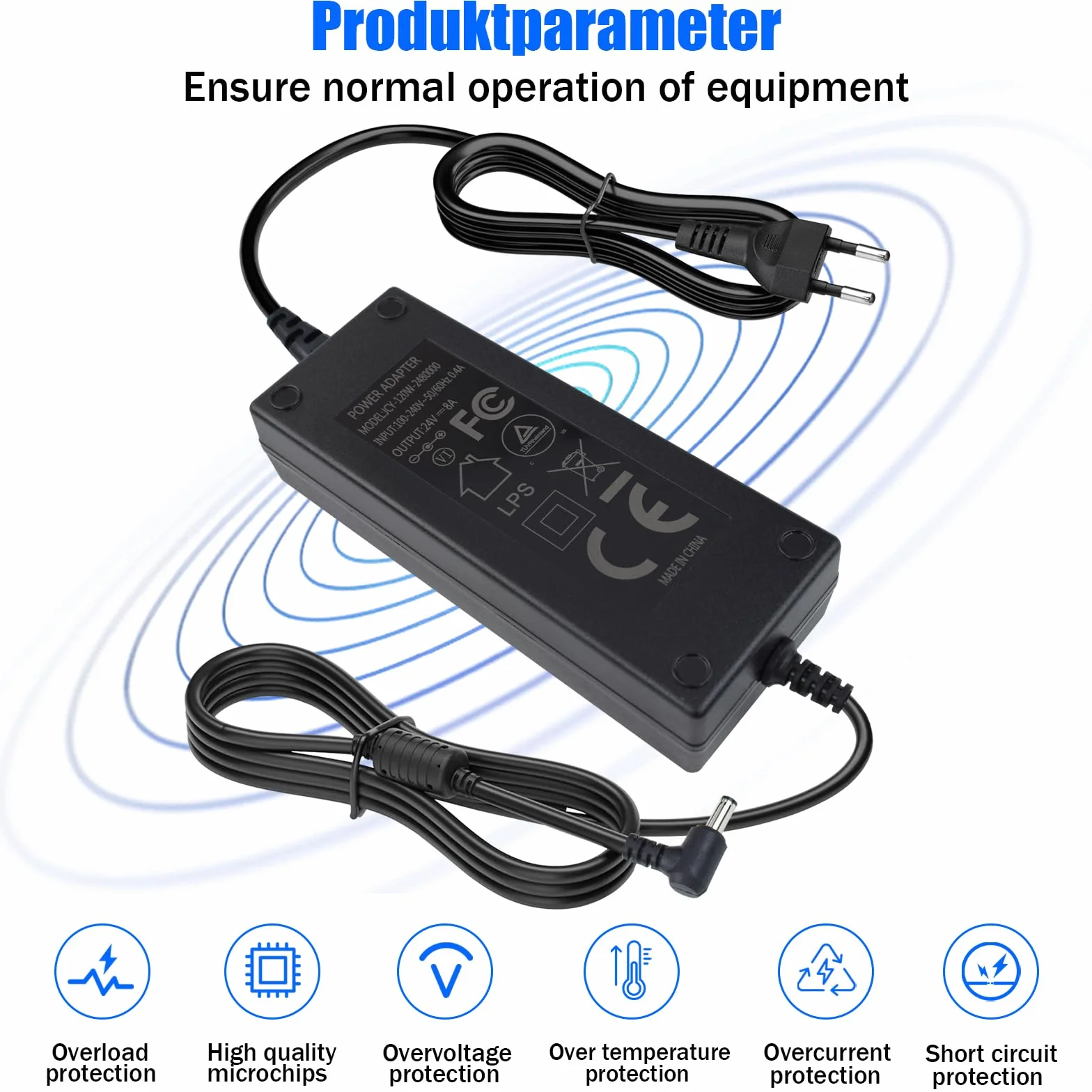 Fuente Alimentacion 24V 8A 192W, AC 100-240V a DC 24V Transformador, Adaptador con Enchufe 5.5 x 2.5 mm Universal para Tiras LED, Cámaras de Seguridad, Monitor LCD