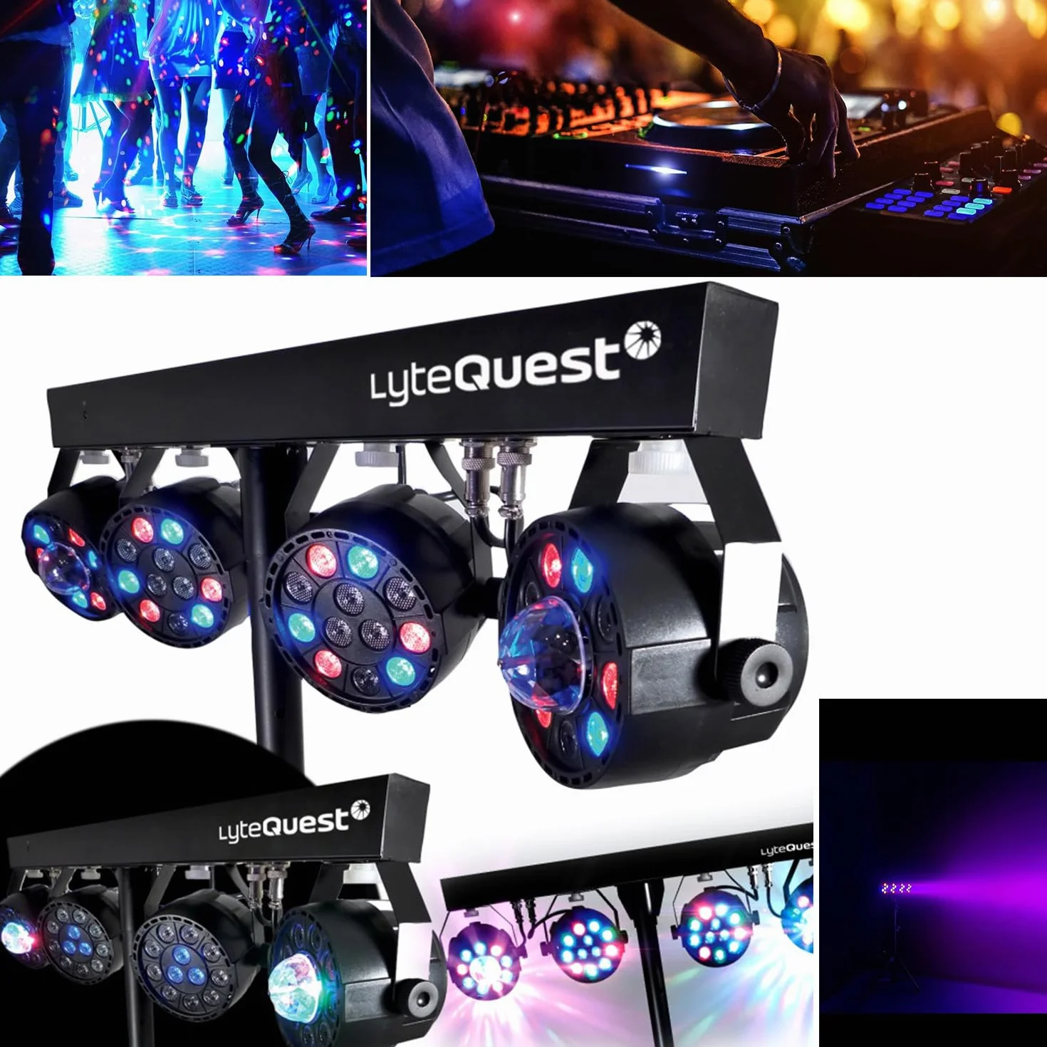 Paquete de sonido de 3200 W, juego completo de altavoces pasivos, 2 x 600 W, mesa de mezclas, 4 luces Xperformer + LED-UFO, patas de soporte