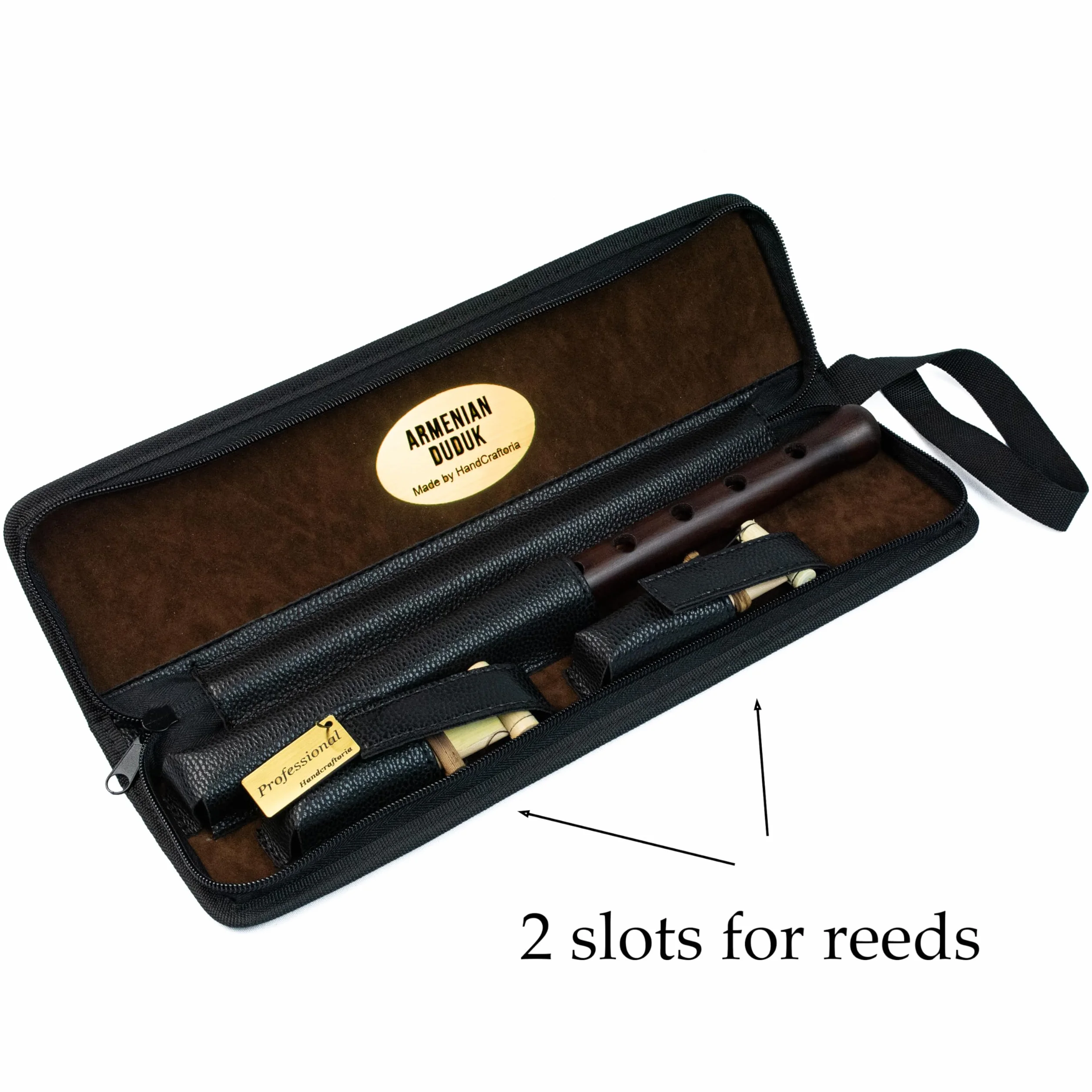 Instrumento profesional armenio DUDUK de madera de albaricoque, 2 cañas (1 prof y 1 estándar), funda de cuero ecológico, flauta oboe balaban viento de madera