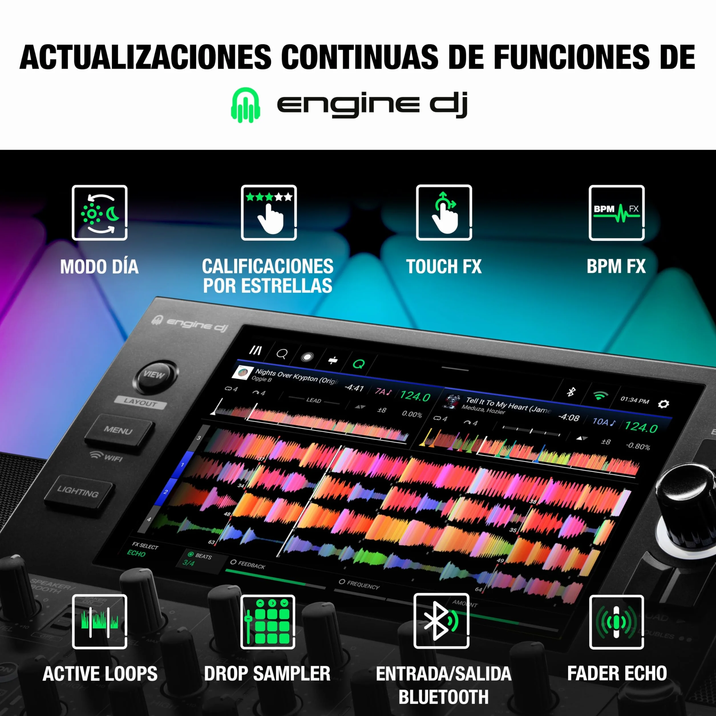 Denon DJ SC LIVE 4 Controlador DJ con separación de stems en 4 decks, streaming por wifi, altavoces integrados, compatible con Serato DJ y Virtual DJ
