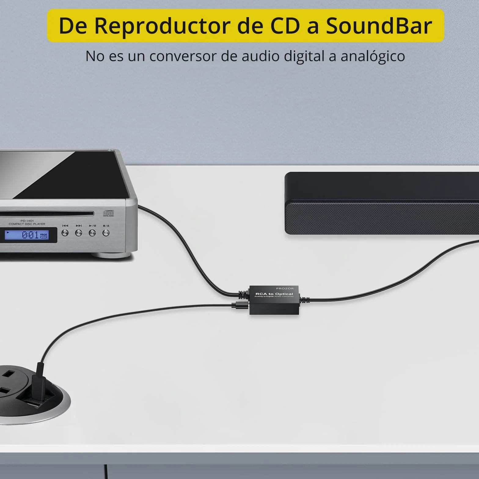 PROZOR Convertidor de Audio Analógico a Digital RCA a Toslink SPDIF con Cable Integrado