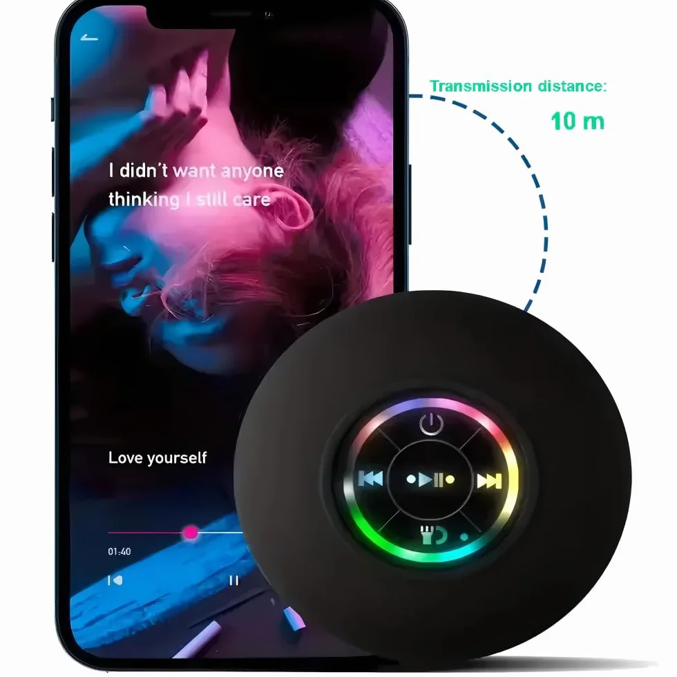 Altavoz Bluetooth Inalámbrico con Ventosa Impermeable Portátil Mini Speaker Luz LED Bass Estéreo