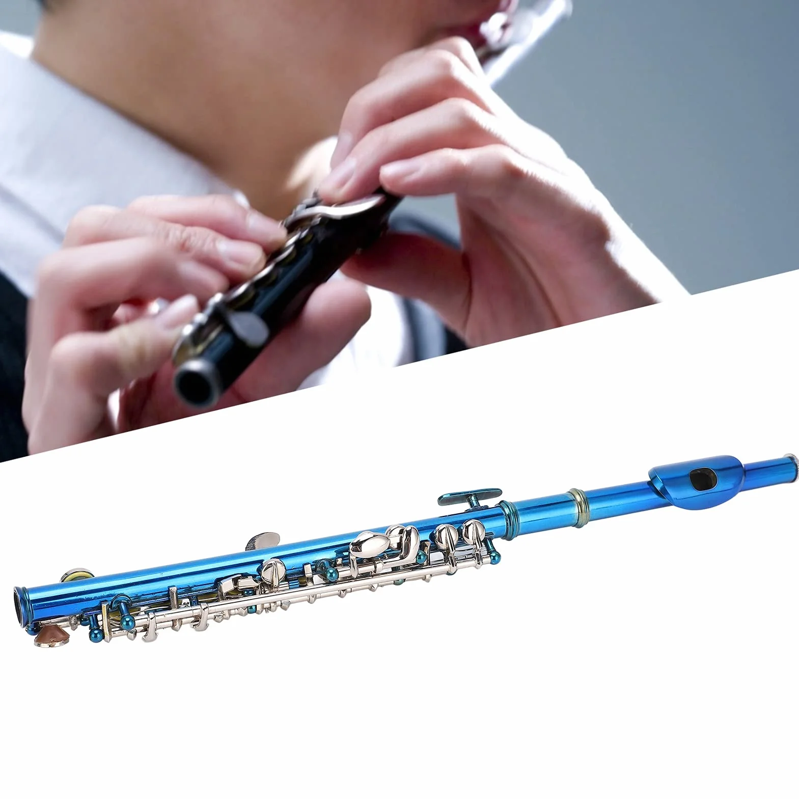 Flauta Piccolo Cupronicke, Flauta Piccolo Cupronickel Azul + Llave E Francesa 6 Agujeros para Principiantes