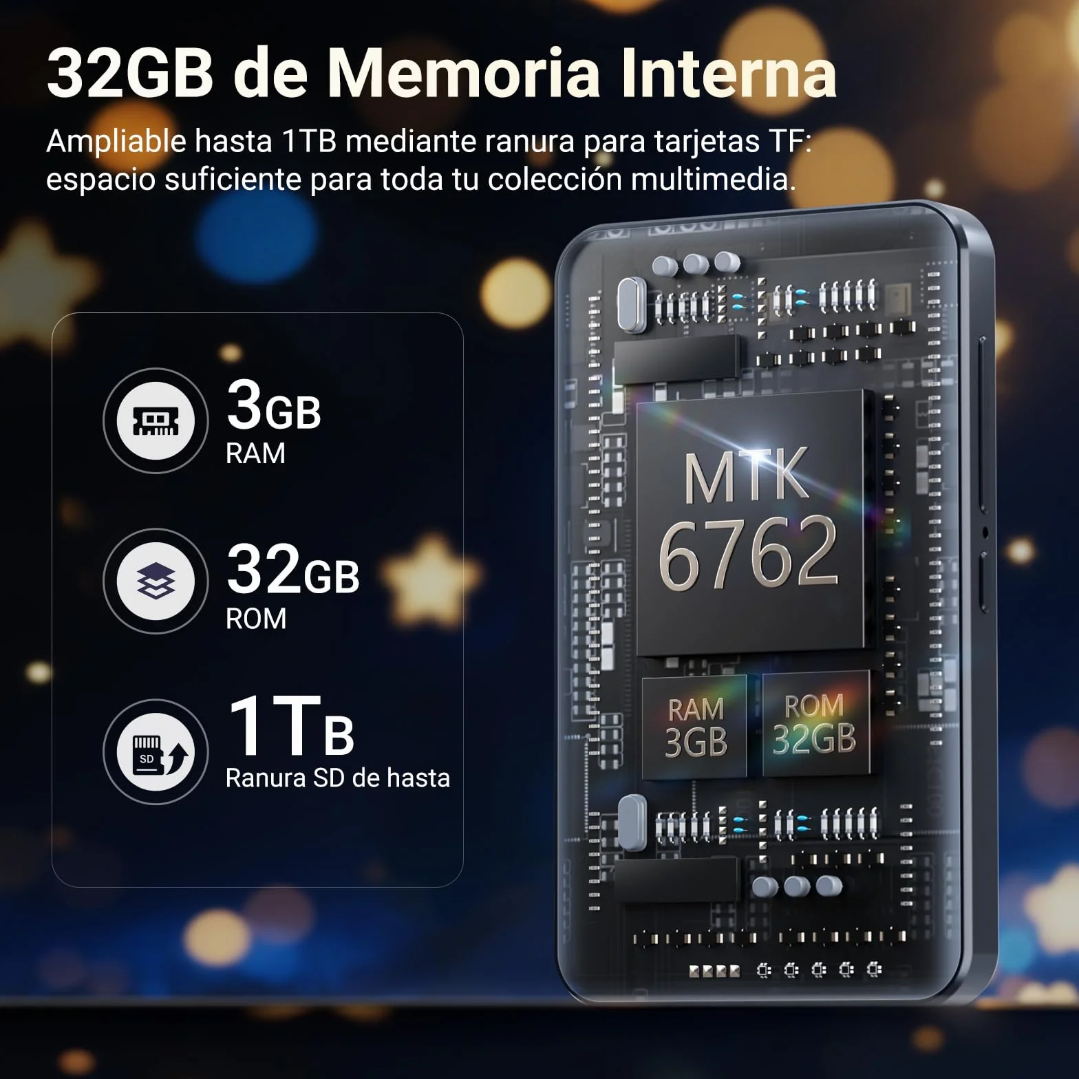 MECHEN H10 Lite Reproductor MP3 Android 13 Bluetooth WiFi 4" Pantalla Táctil 3GB RAM 32GB ROM Radio FM