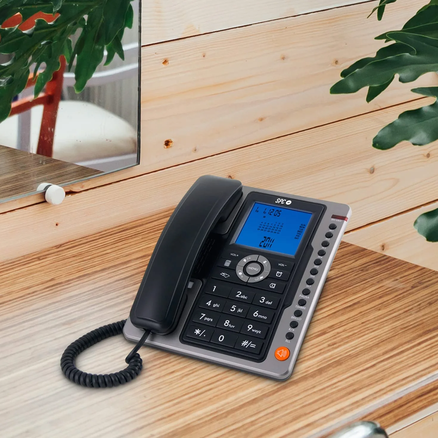 SPC Office Pro Teléfono Fijo sobremesa con Pantalla iluminada, 7 Memorias Directas, Identificador de Llamadas y Manos Libres