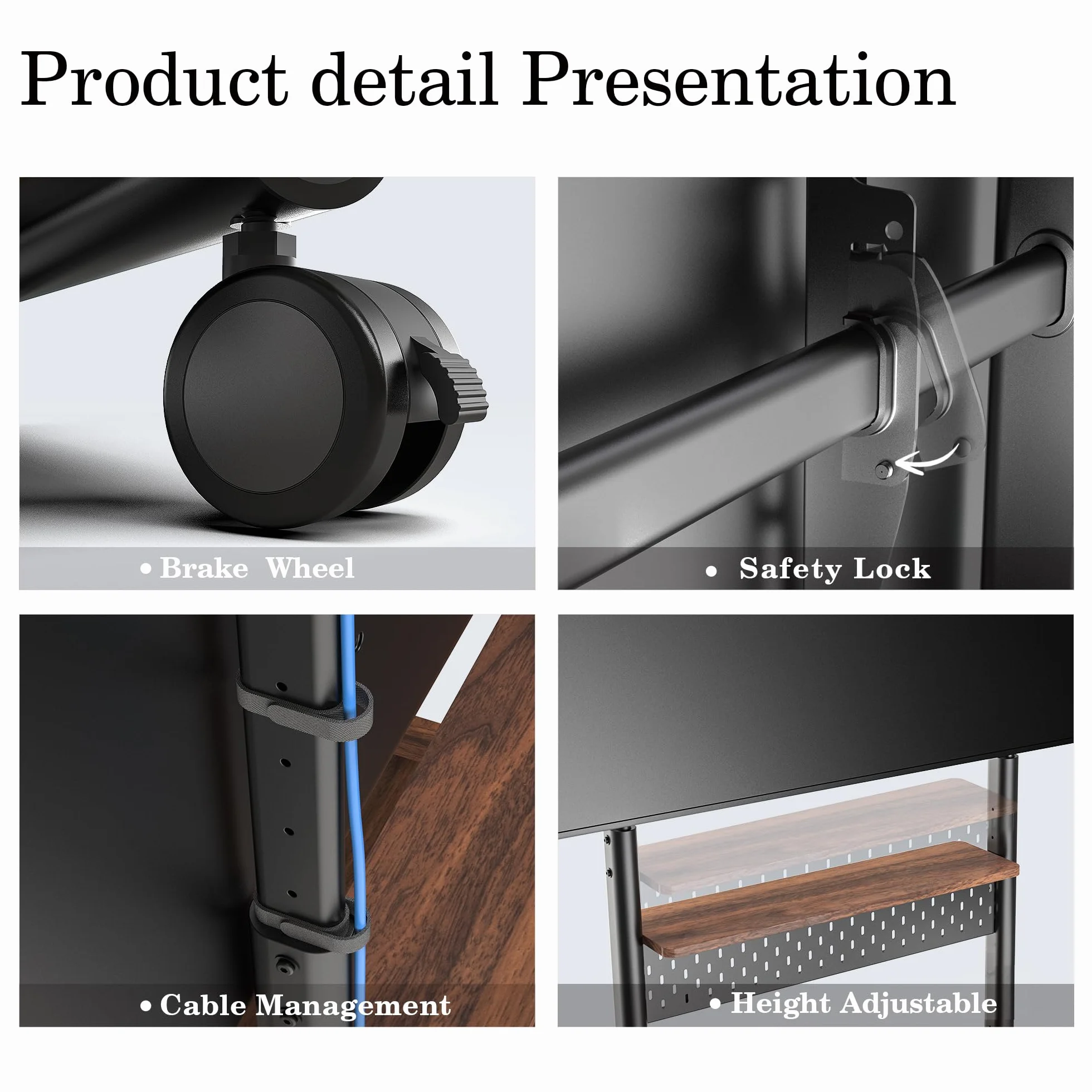 FITUEYES Soporte TV con Ruedas para Pantallas de 40 a 85 Pulgadas,MAX Carga de 60kg,Soporte TV Móvil con Mueble de Madera y Tablero Perforado,Altura Ajustable y Gestión de Cable,Serie K