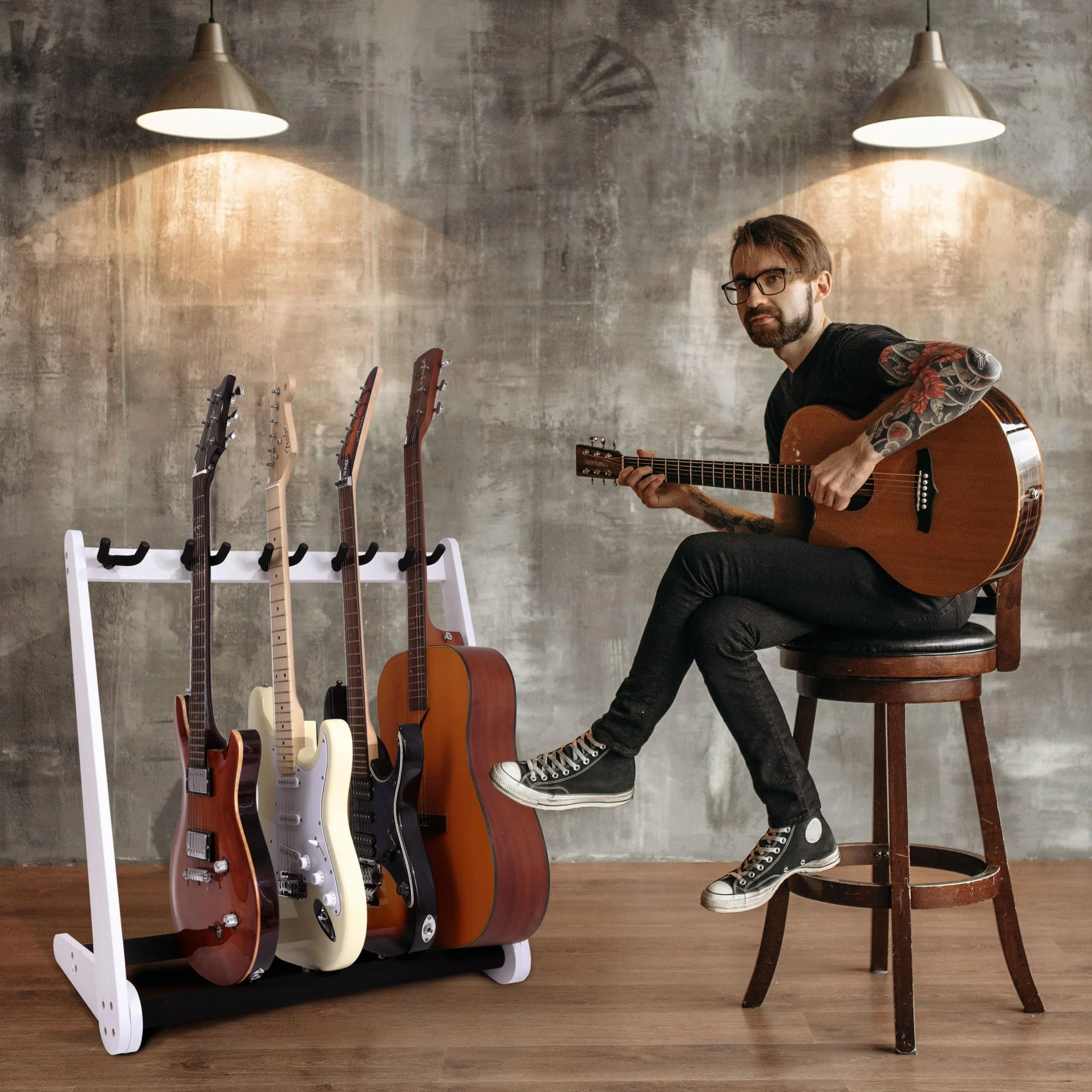 Nefelibata Soporte multiusos para guitarra (5 unidades, madera, para guitarras y maletas, guitarra eléctrica, acústica, bajo, violonchelo, fresno alemán)