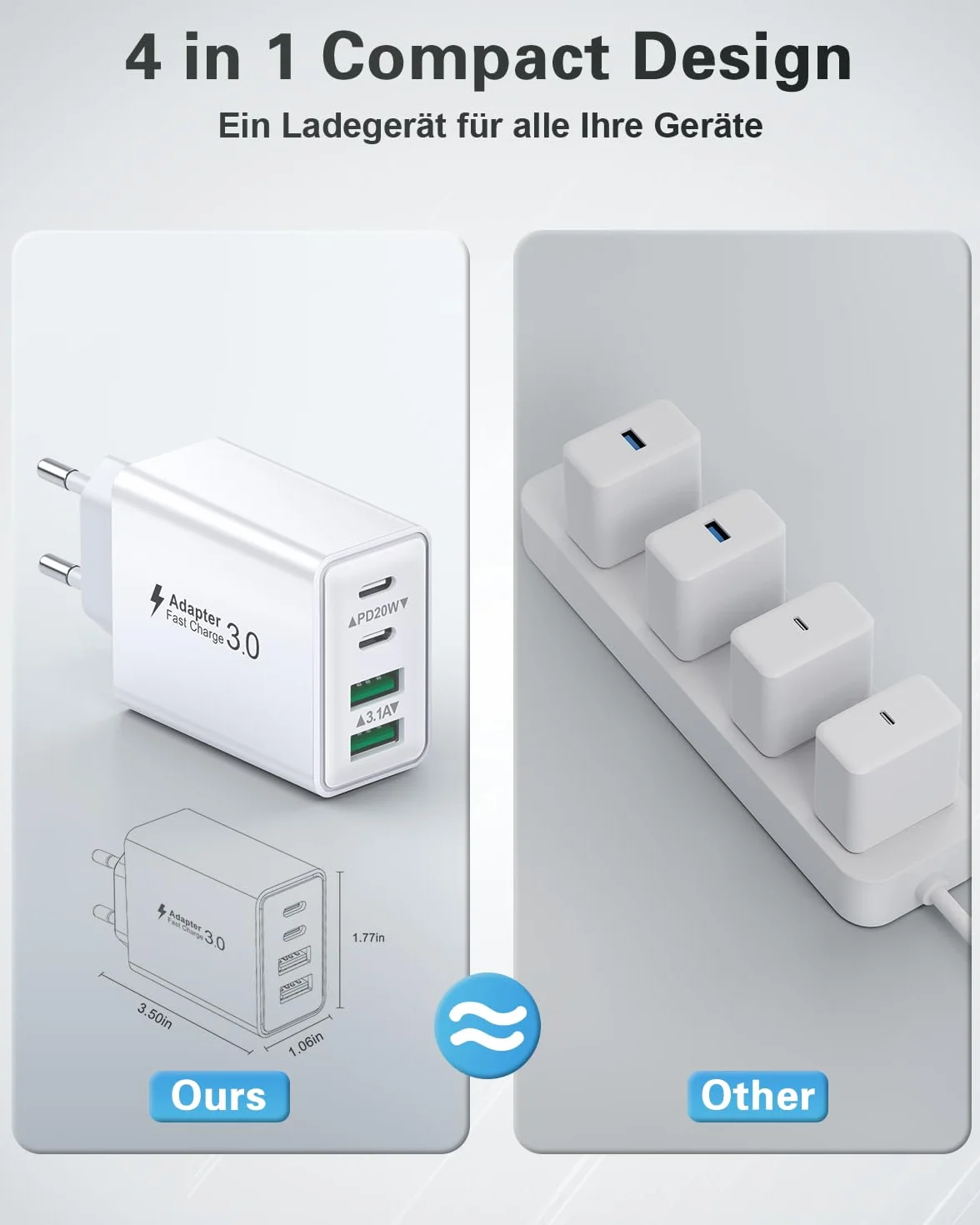 Cargador USB C 40W PD+QC Rápido Pared Adaptador Tipo C para iPhone 17 16 15 14 13 12 11 Pro Max Plus iPad Samsung