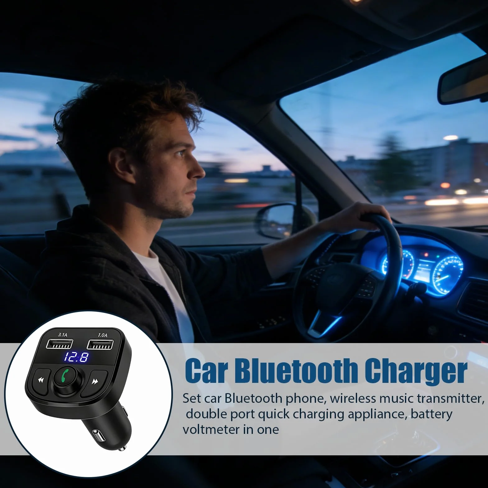 Adaptador Coche Bluetooth MP3 Transmisor FM Manos Libres 2 USB
