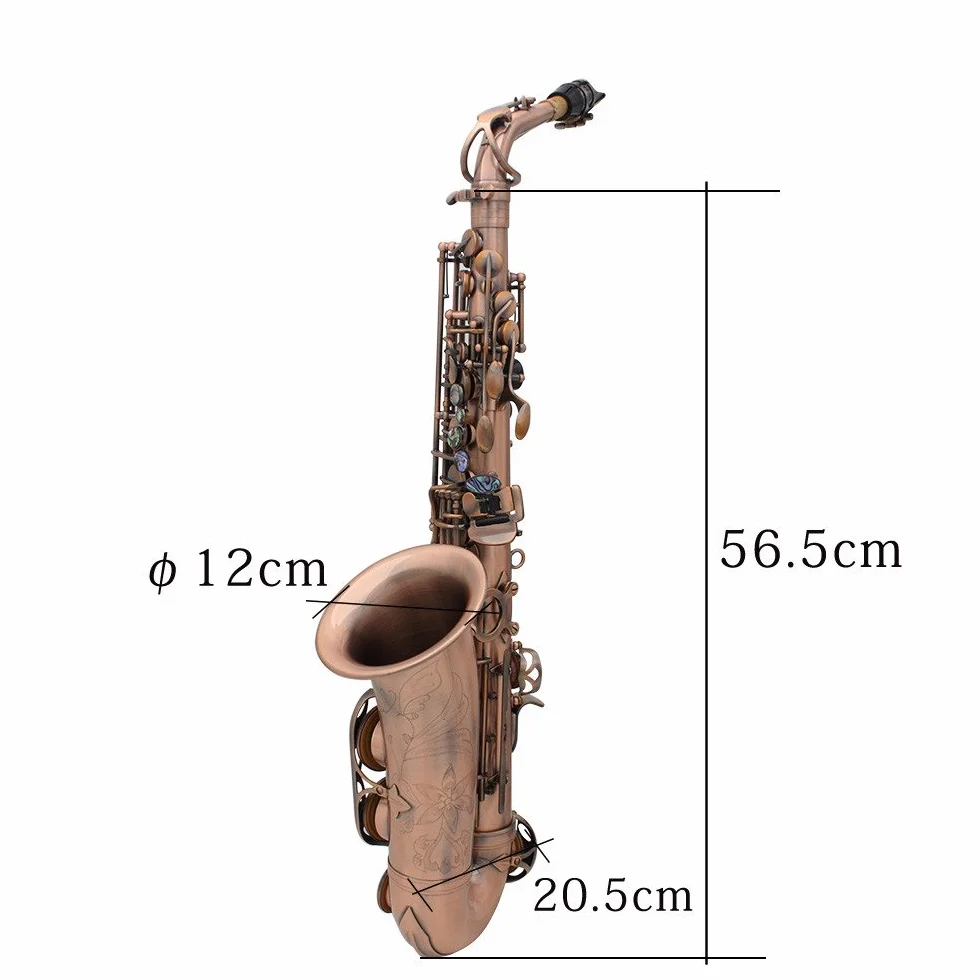 Btuty Eb E-flat Saxofón Alto Rojo-Bronce Sax Abalone-Concha Botones Patrón de Tallado con Maleta Guantes Paño de Limpieza Correa Cepillo