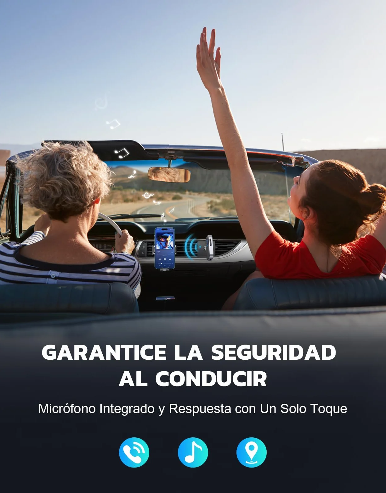 Bluetooth 5.3 Receptor Audio Coche Jack 3.5mm Adaptador 16Hrs Dual Conexión HiFi Manos Libres