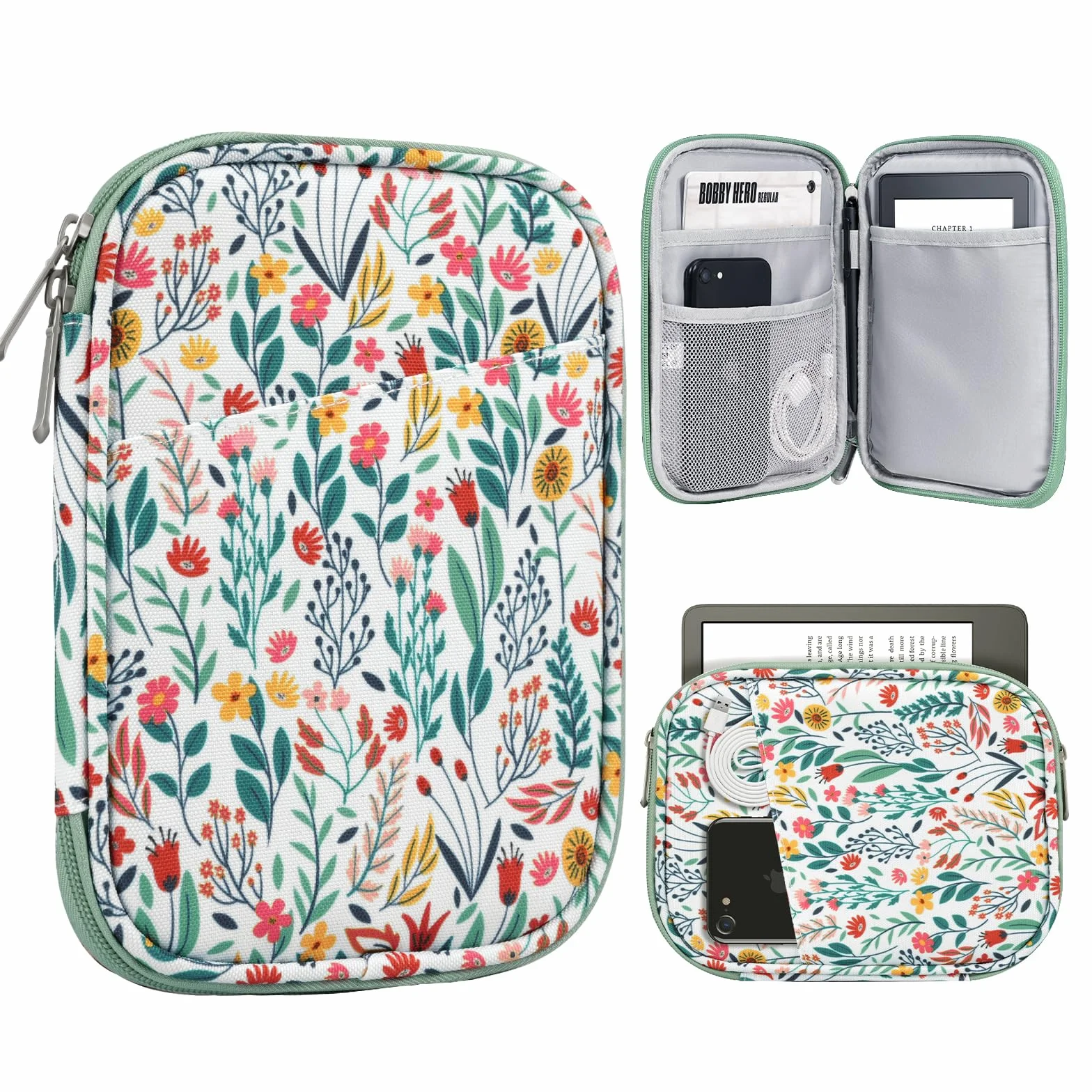 TiMOVO Funda de Tableta 6-7 Pulgadas con Bolsillo para E-Reader Paperwhite/Colorsoft Signature Edition, Flores