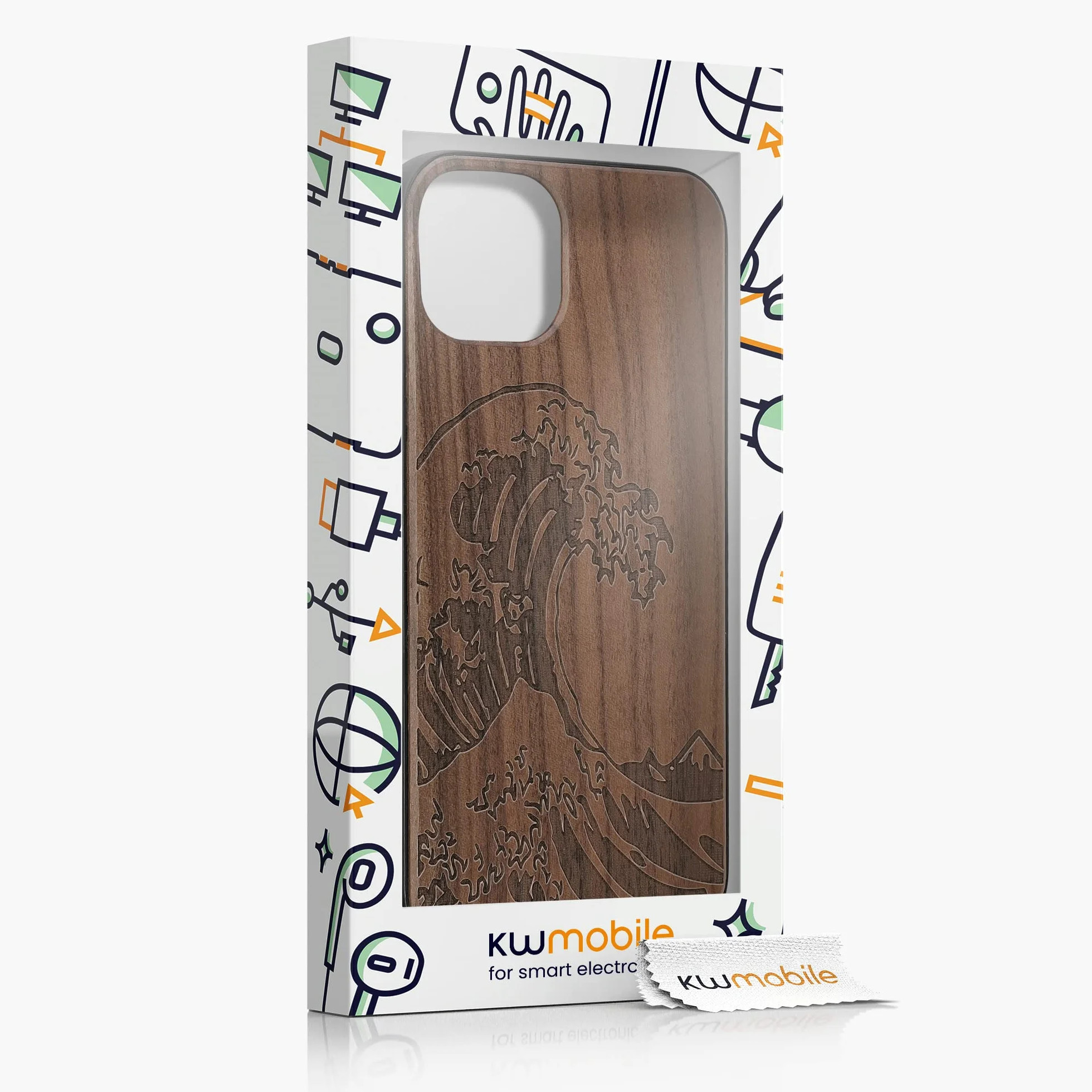 kwmobile Funda de Madera Compatible con Apple iPhone 13 con Bumper Antigolpes - Estampa Japonesa