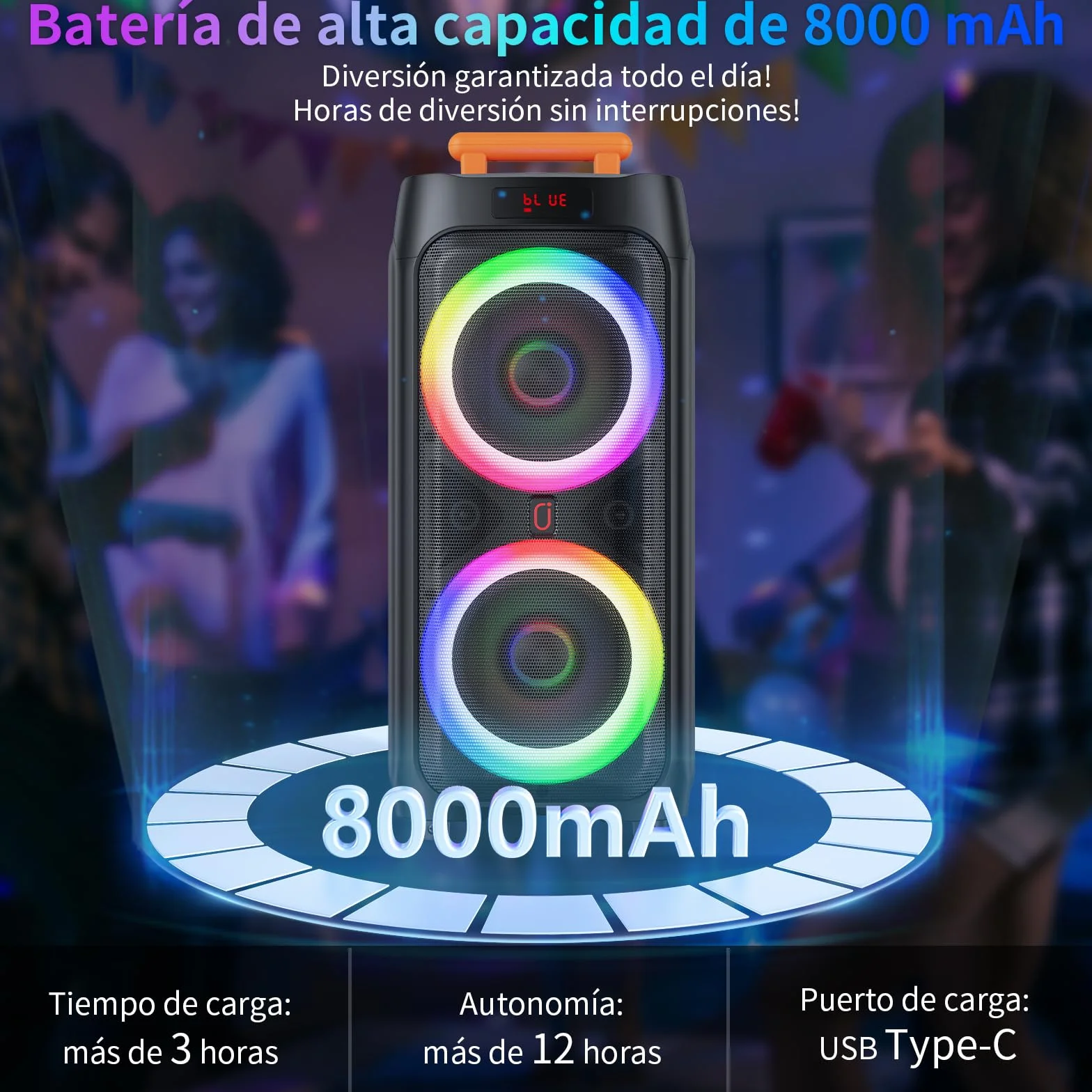 HWWR Karaoke con 2 Micrófonos Inalámbricos para Adultos,8" Altavoz Bluetooth Grande para Fiestas con 500W de Pico de Potencia, Ruedas Rodantes y Carro, Sistema PA con Luz LED Disco para Fiesta en casa