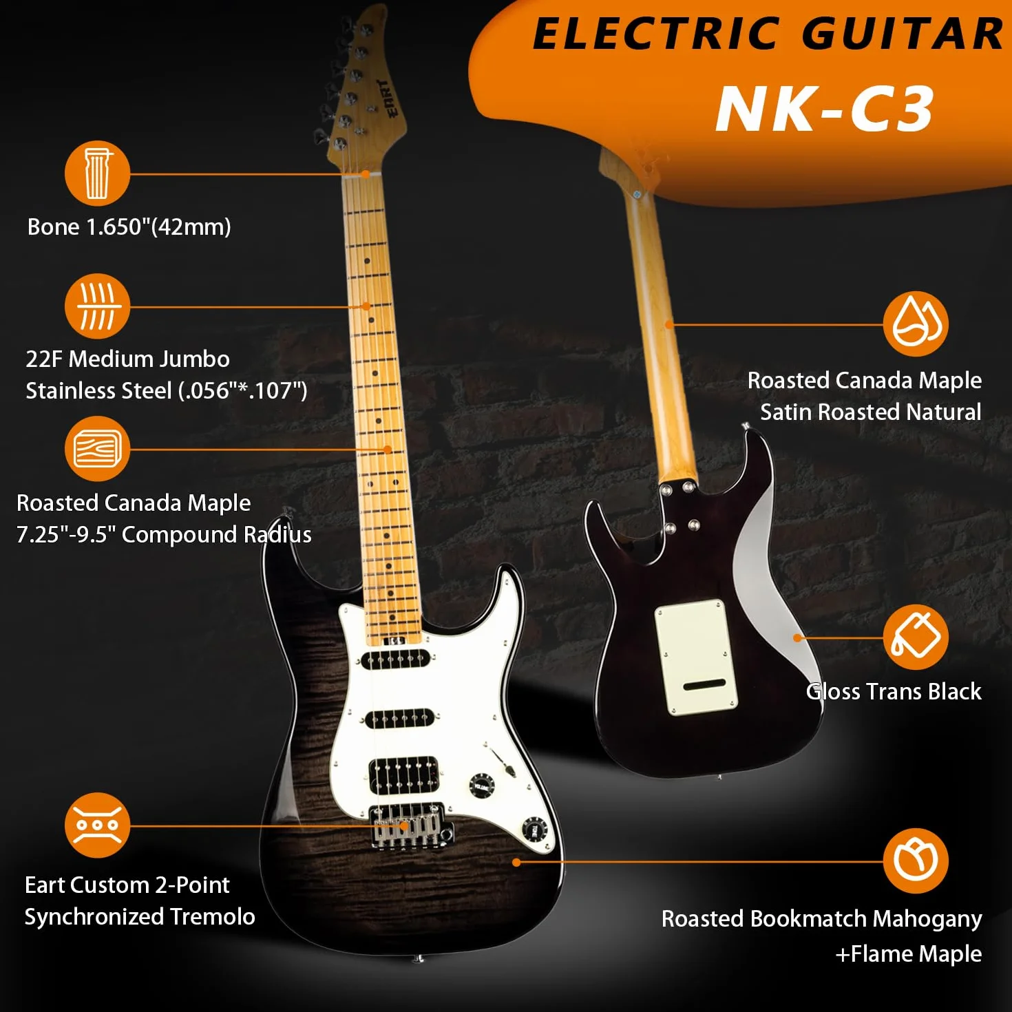 EART Guitarra Eléctrica con Diapasón de Arce de 6 Cuerdas, Cuerpo Sólido, Diestros, Trastes de Acero Inoxidable, Multicolor