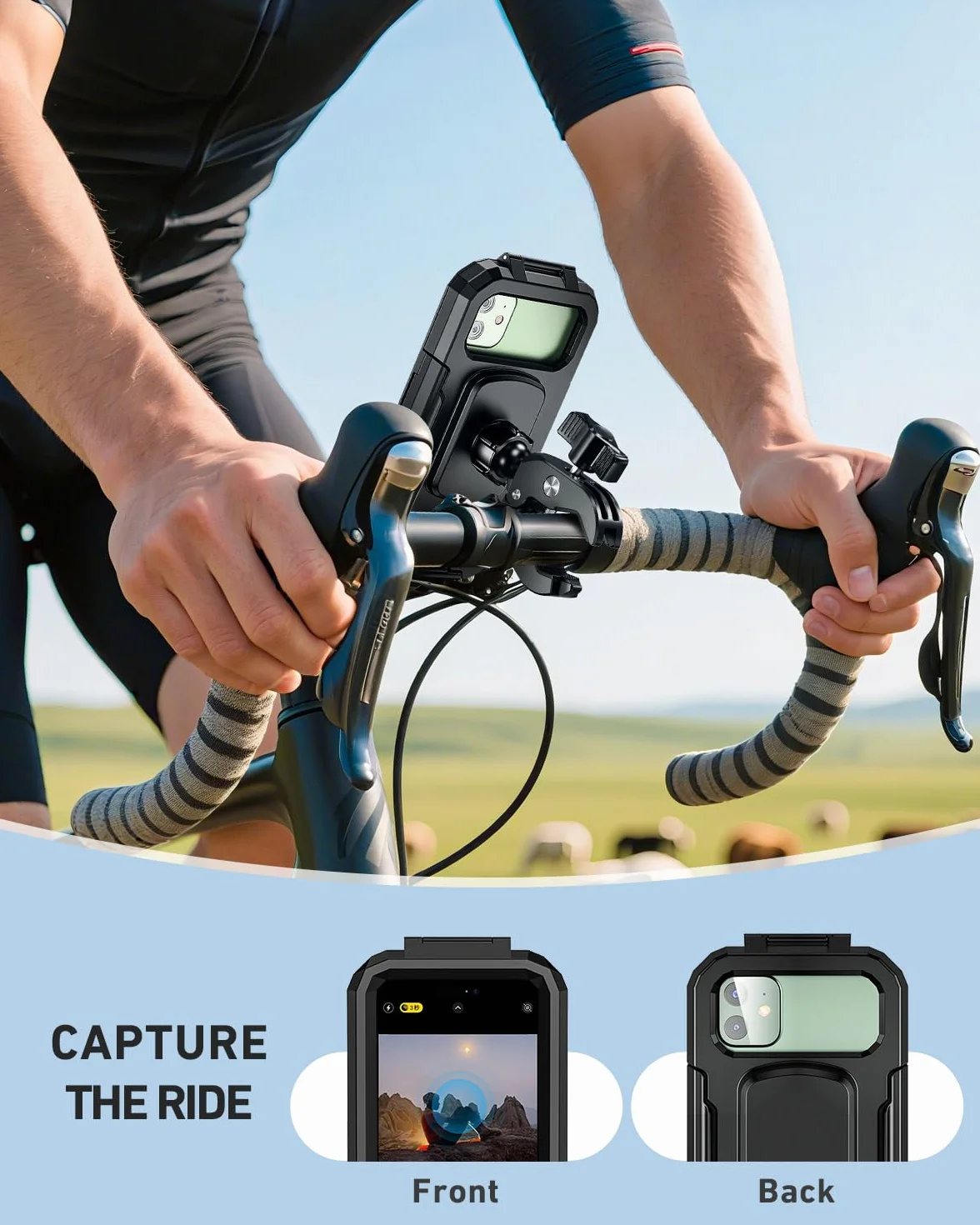 LUROON Soporte Universal Móvil para Moto Bici Impermeable 360° Rotación Anti Vibración Pantalla Táctil 5,5-7,0"