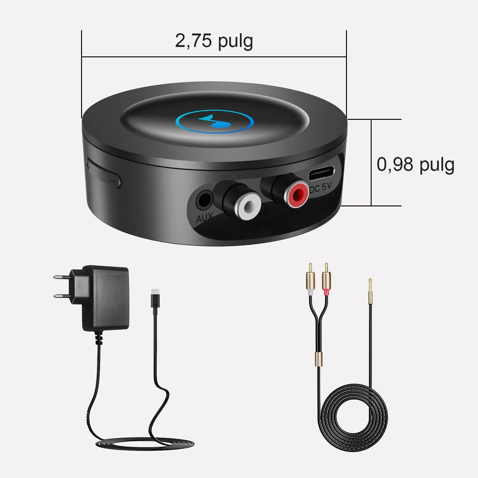 Receptor Bluetooth 5.2 HiFi, Adaptador Bluetooth Jack 3.5mm Nivel Lossless para Estéreo Casa, Altavoz, Amplificador, con Salidas AUX/RCA, Largo Alcance, Audio HD y Baja Latencia