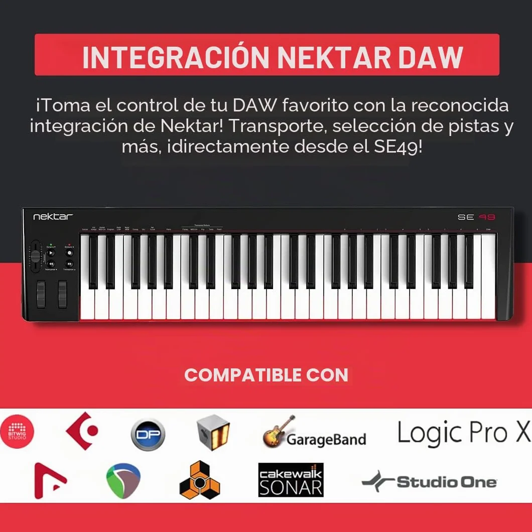 Nektar Controlador de teclado MIDI USB SE49 con integración Nektar DAW