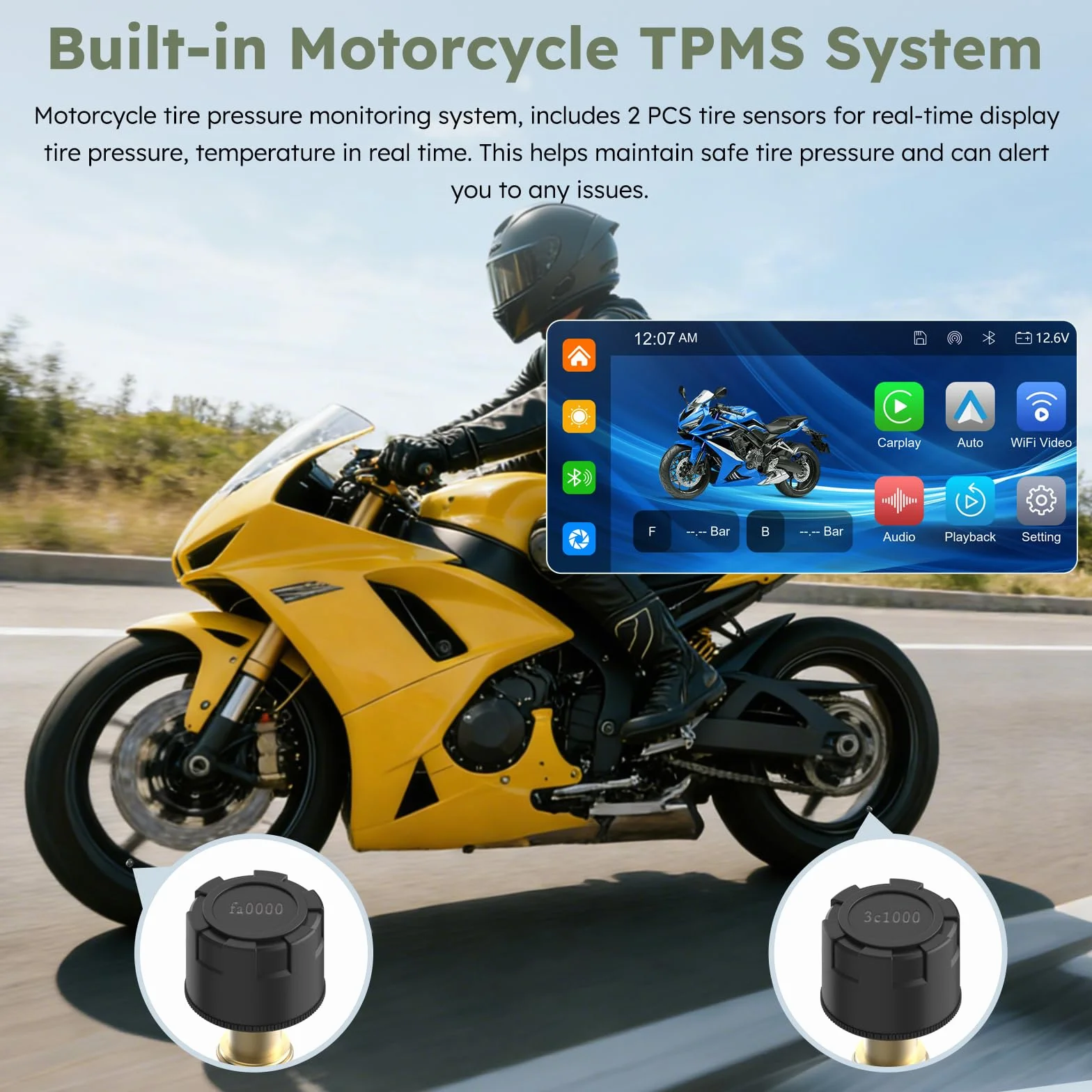 Carpuride Pantalla GPS de motocicleta CarPlay de 6.3 pulgadas sin cables CarPlay y Android Auto para Moto, con cámara doble y TPMS, control remoto, impermeable IP67, BT Audio, grabación en bucle