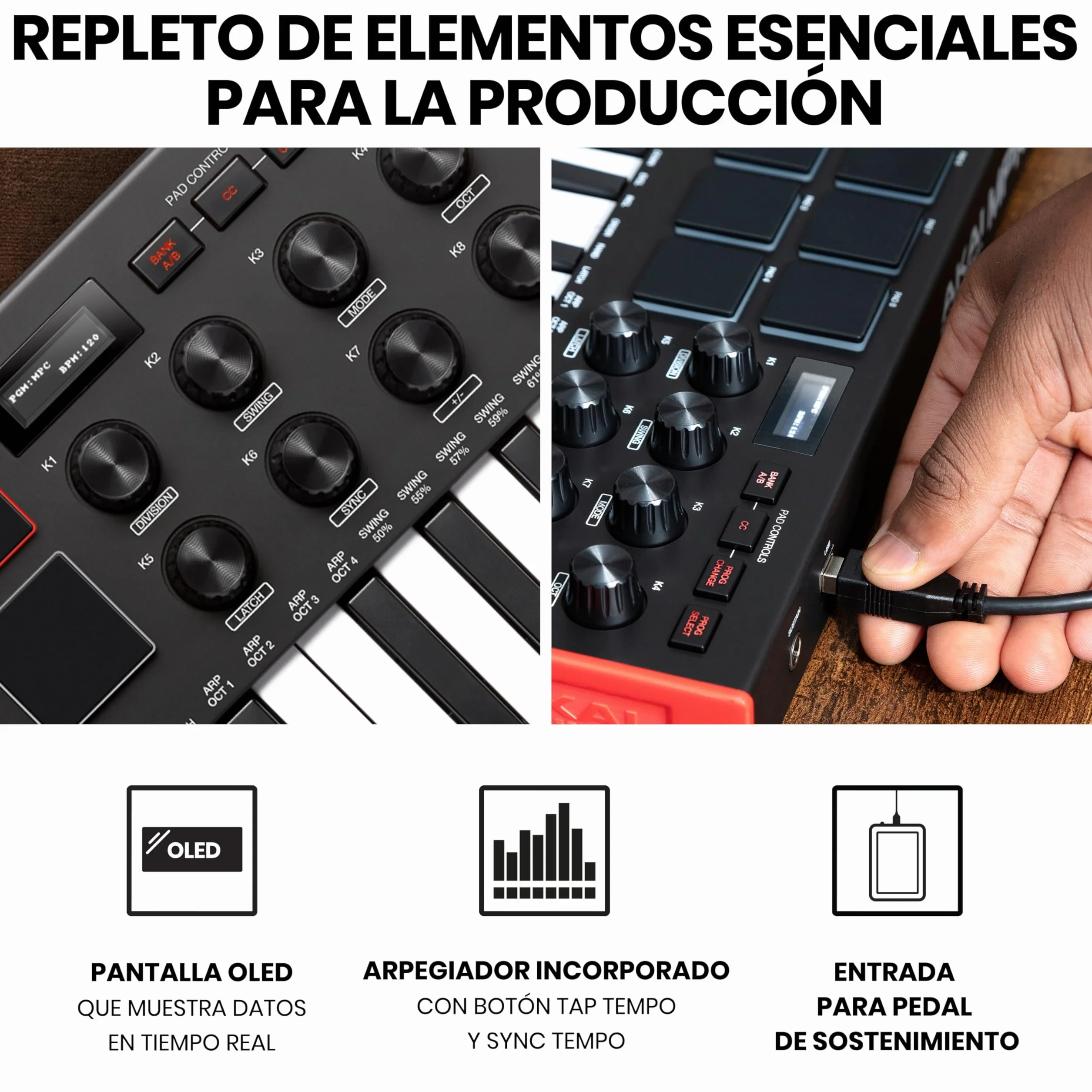 Akai Professional MPK Mini MK3 - Teclado Controlador MIDI USB de 25 Teclas con 8 Drum Pads, 8 Perillas, Software de Producción Musical y Native Instruments Sound Package (NKS Integration)