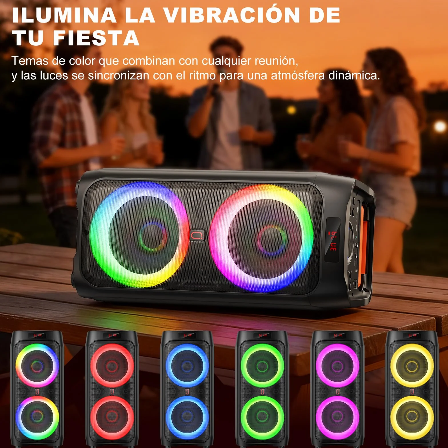 HWWR Karaoke con 2 Micrófonos Inalámbricos para Adultos,8" Altavoz Bluetooth Grande para Fiestas con 500W de Pico de Potencia, Ruedas Rodantes y Carro, Sistema PA con Luz LED Disco para Fiesta en casa