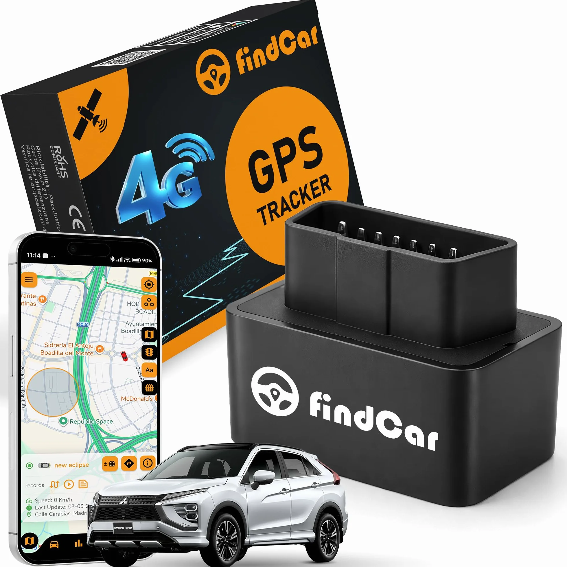 Rastreador GPS 4G OBD con SIM Integrada y Alerta Antirrobo para Coche Moto Camión