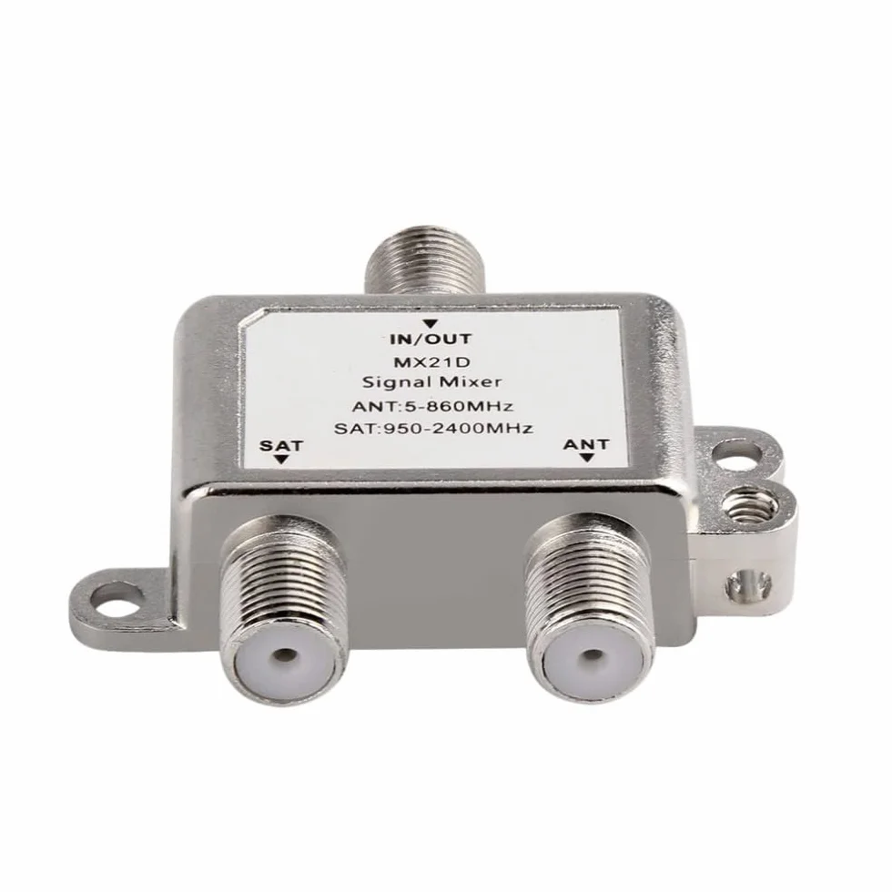 DollaTek 2 en 1 2 vías satélite divisor MX21D TV señal cable TV señal mezclador SAT/ANT diplexor ligero compacto