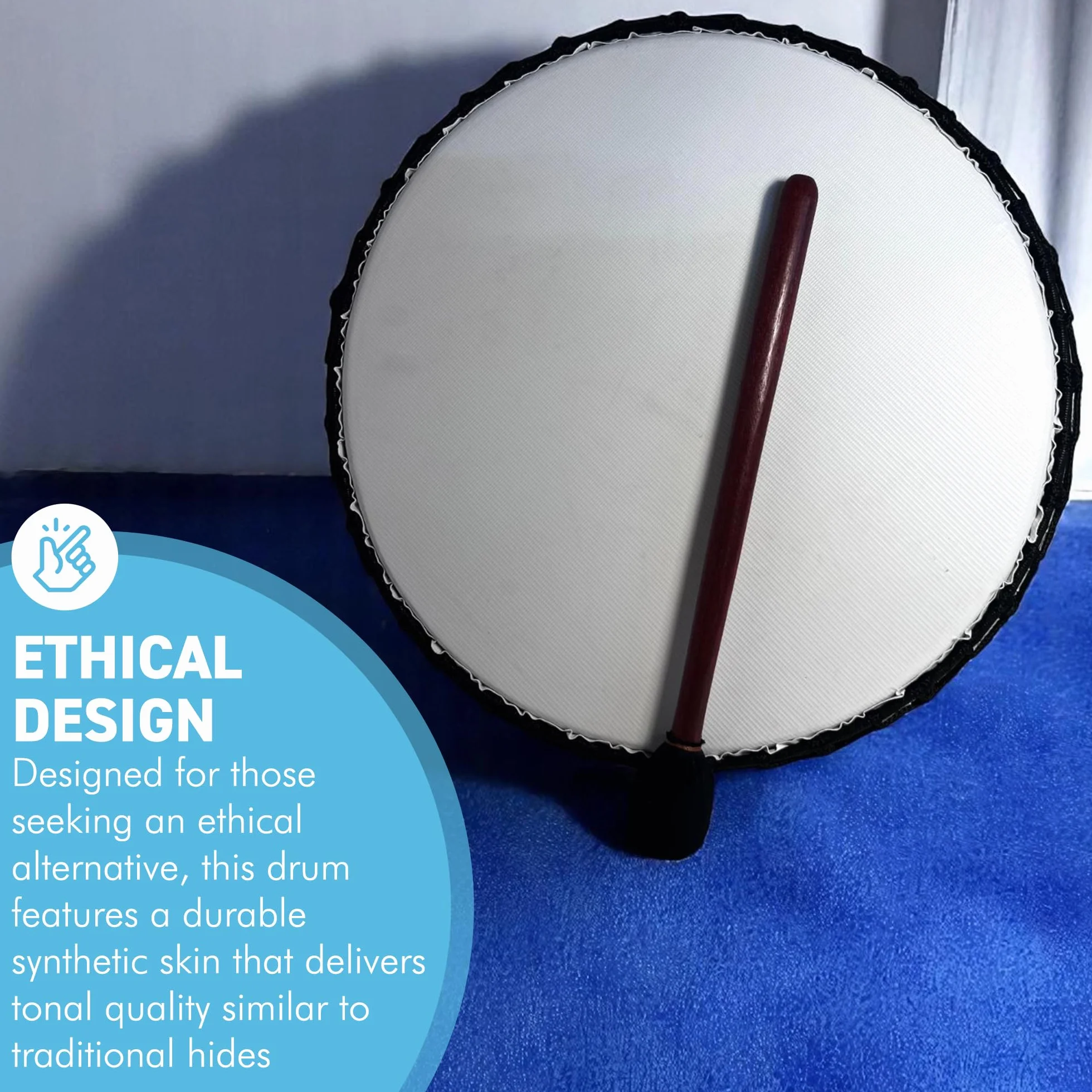 Tambor vegano chamánico grande de 40 cm con batidor de madera, instrumento de percusión con tono resonante profundo