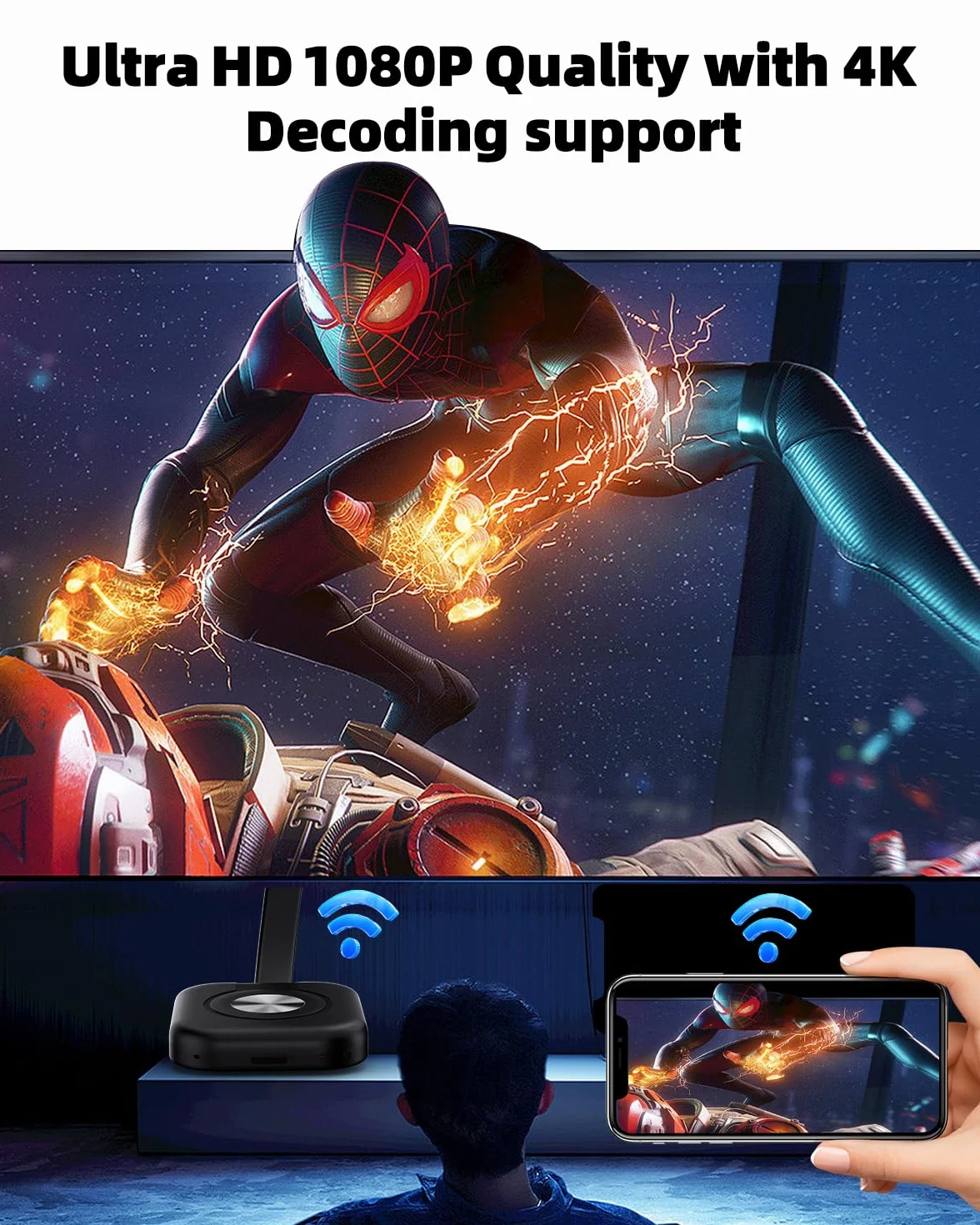 Miracast HDMI Inalámbrico 5G Adaptador 4K Streaming Video Audio Laptop PC TV Stick Proyector Monitor Plug Play