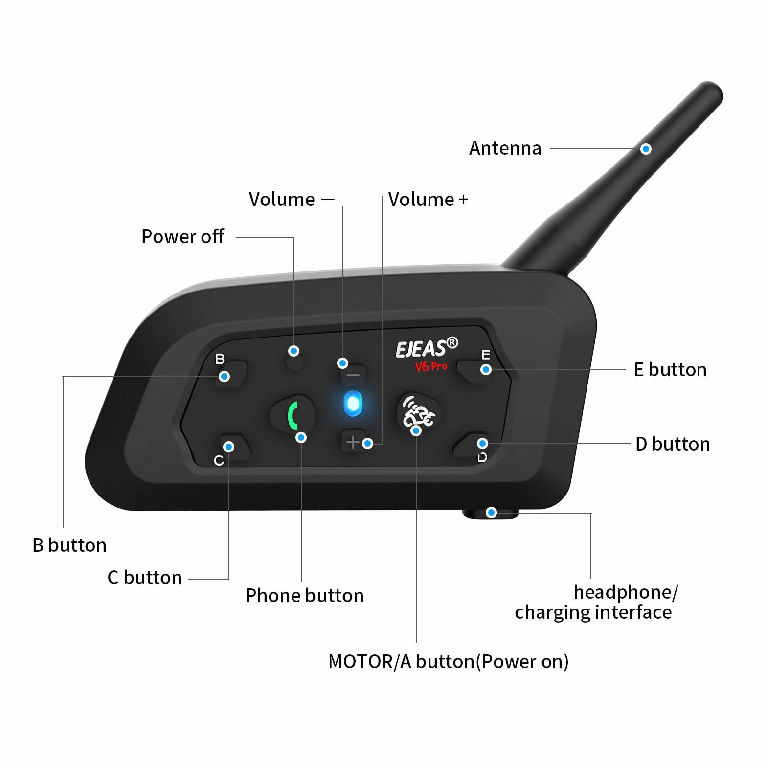 Ejeas V6Pro Intercomunicador Casco Moto Bluetooth 1200m Impermeable 6 Motociclistas