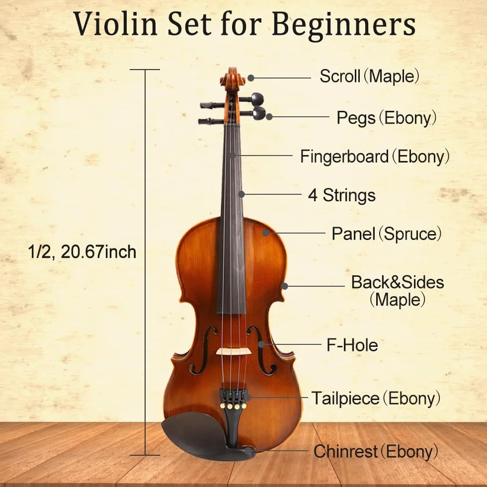 Violines acústicos hechos a mano de 4 cuerdas en tamaños de 1/8 1/4 1/2 4/4 hechos con maderas de abeto de arce con accesorios de ébano y son ideales para kits de violín adecuados para