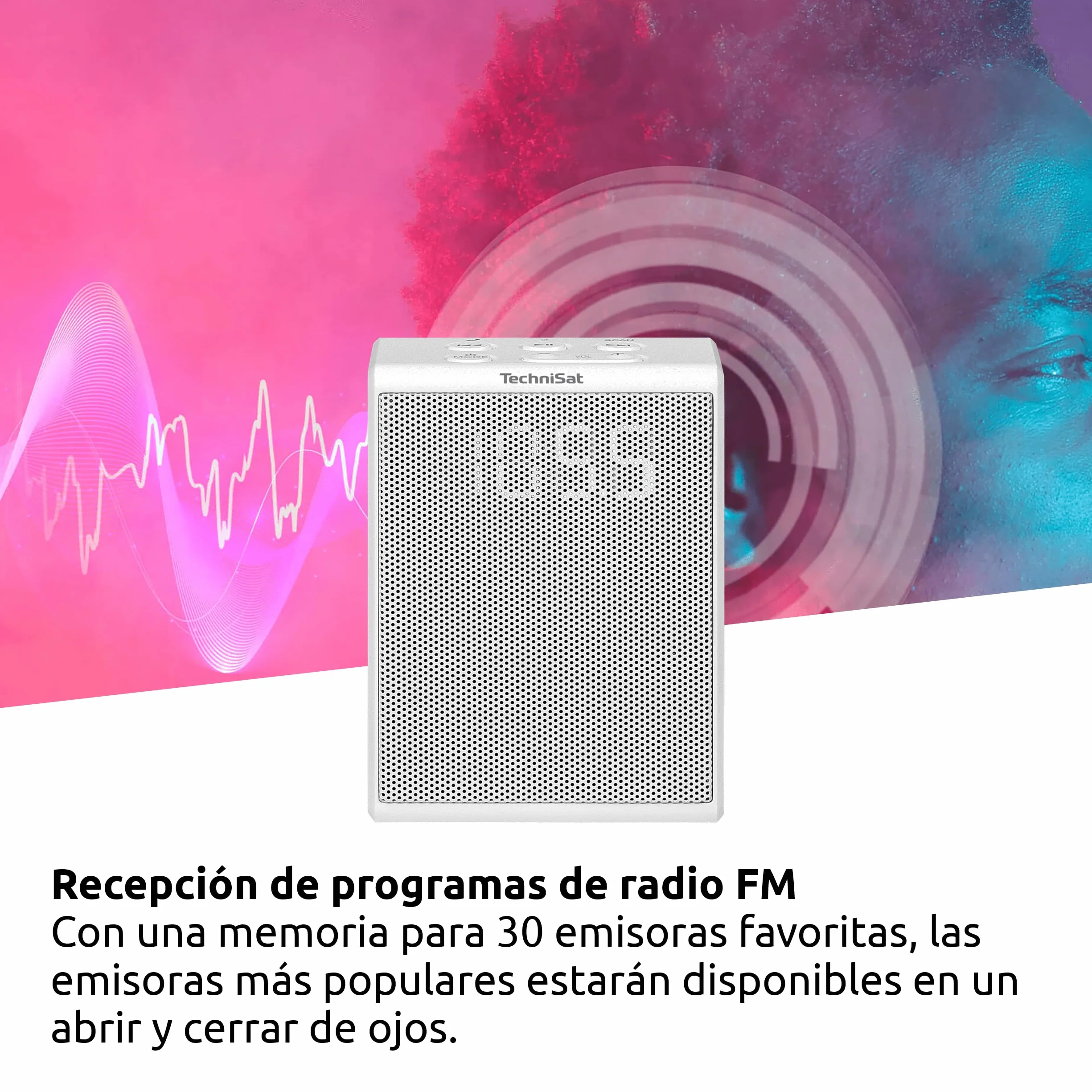 TechniSat Viola Radio de Enchufe FM Compacto Bluetooth Manos Libres 30 Emisoras 1.5 W Blanco