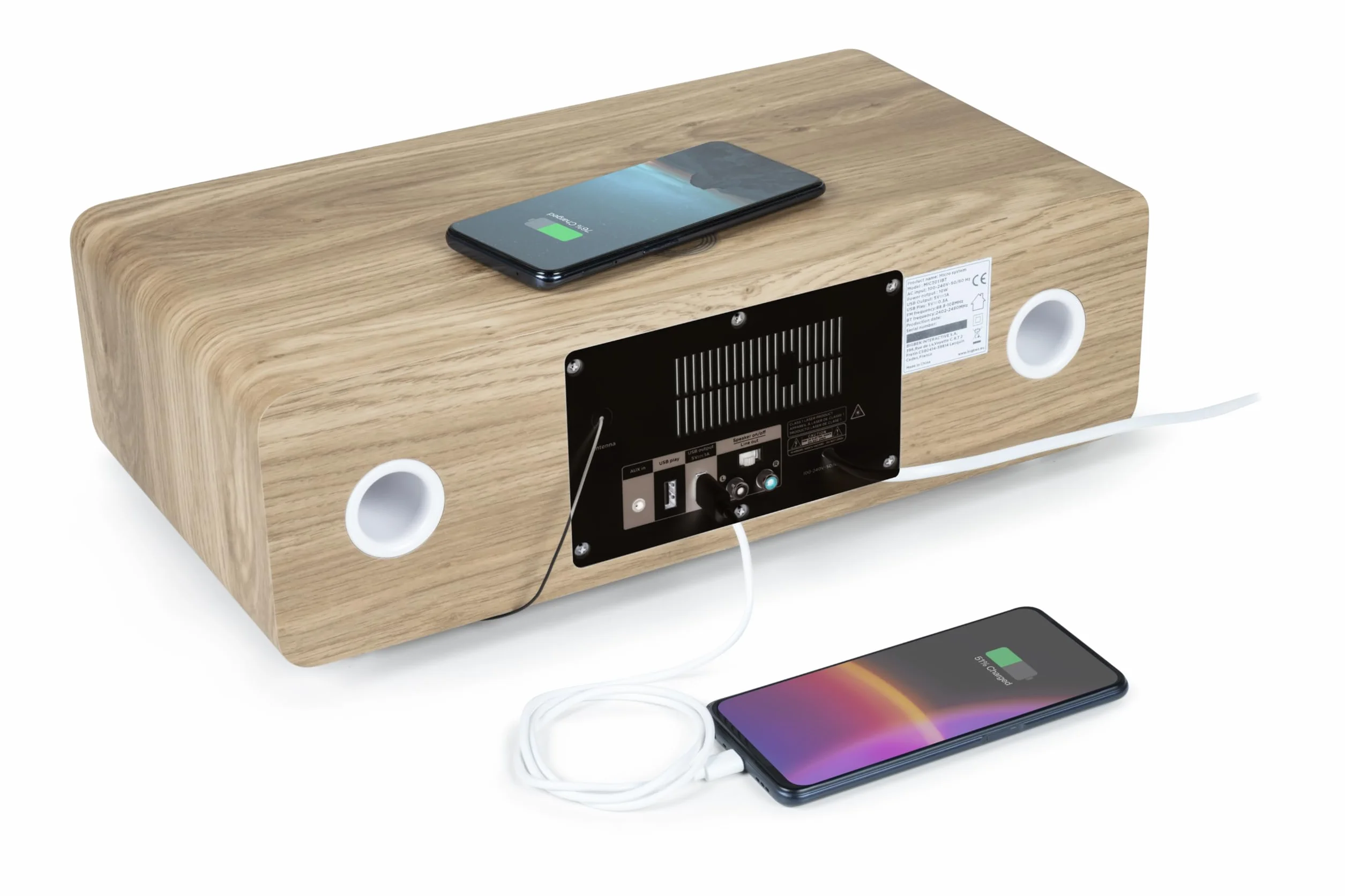 THOMSON Micro-chaîne Bluetooth Radio FM/CD/MP3/USB 60W Égaliseur Blanche et Noire