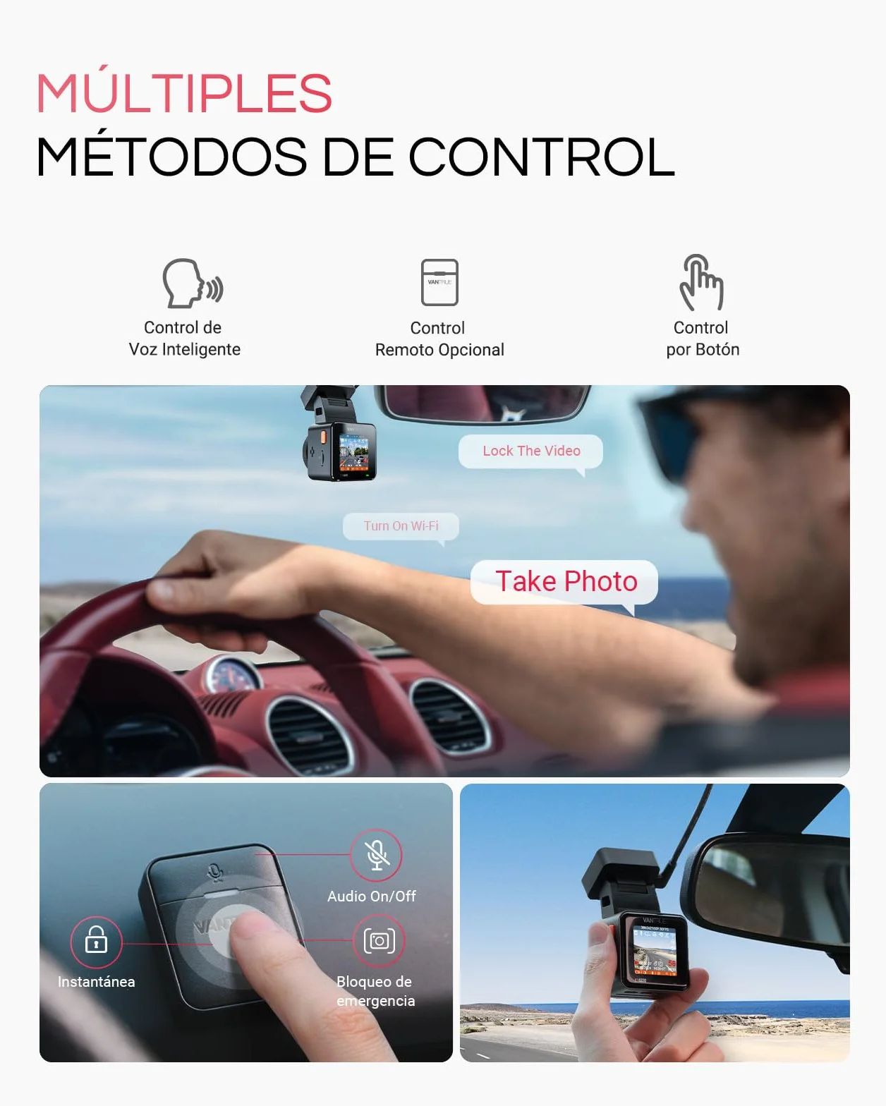 VANTRUE E1 Pro 4K Mini cámara de salpicadero Frontal, STARVIS 2 Plate Pix™ HDR, GPS WiFi 5G Integrado, Control de Voz, Modo de estacionamiento con búfer 24/7, Compatible con 1 TB máx.