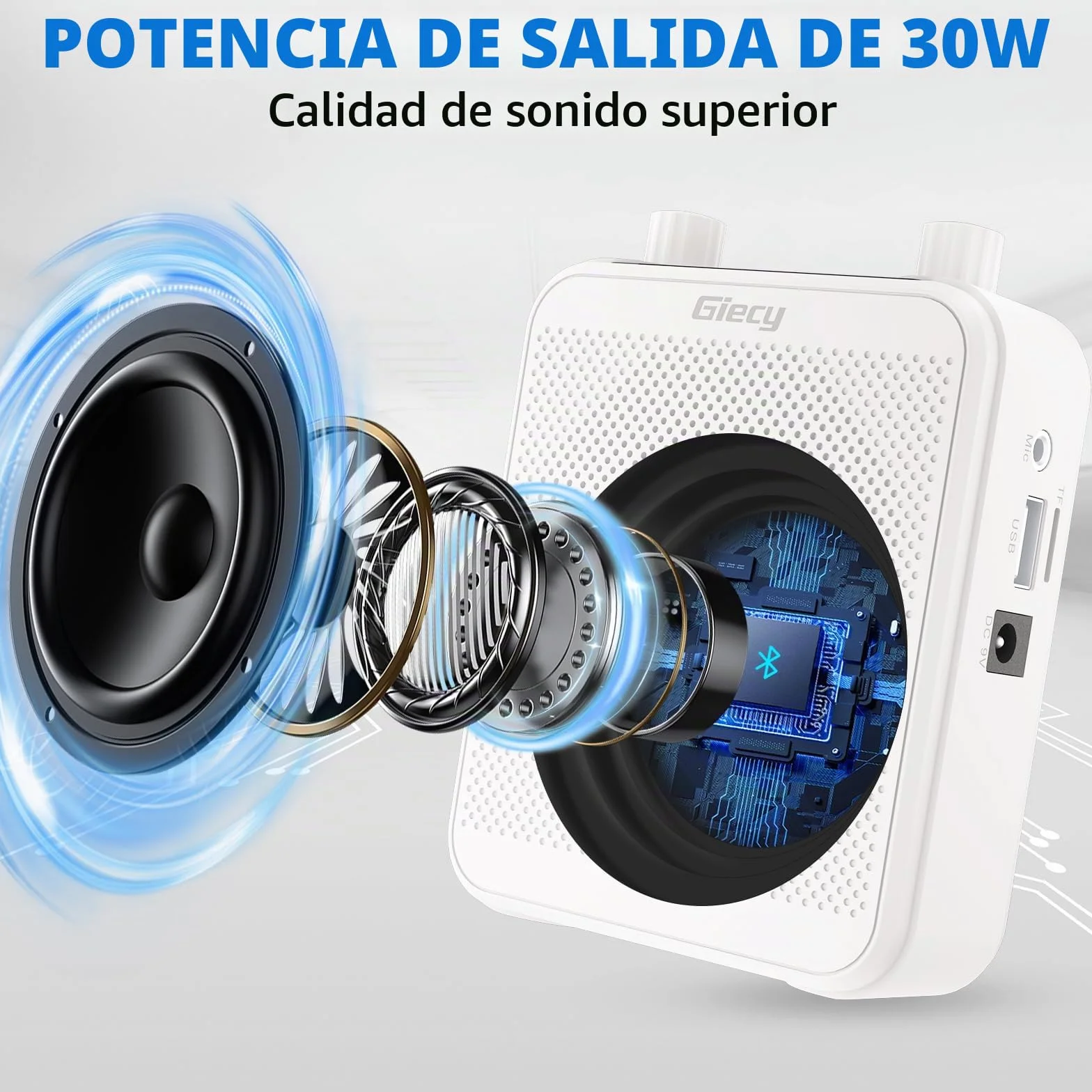 Amplificador de Voz portátil con micrófono batería Recargable 2800mah, Sistema de megafonía para Profesores, guías turísticos, Entrenadores Deportivos, presentadore(Blanco)