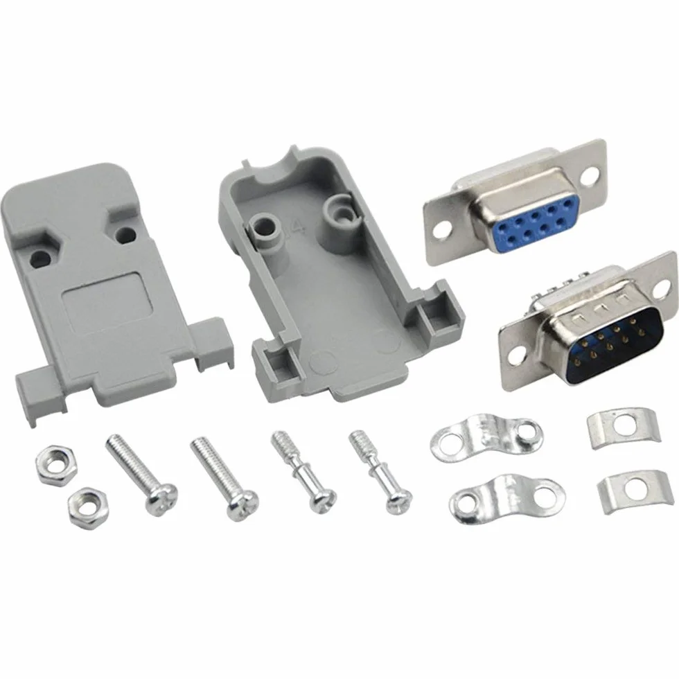GTIWUNG 10 Piezas Conector de Serie DB9 Pin Macho Conector, DB9 Conector Hembra en Serie y Capucha de Plástico/Carcasa, RS232 Macho Hembra