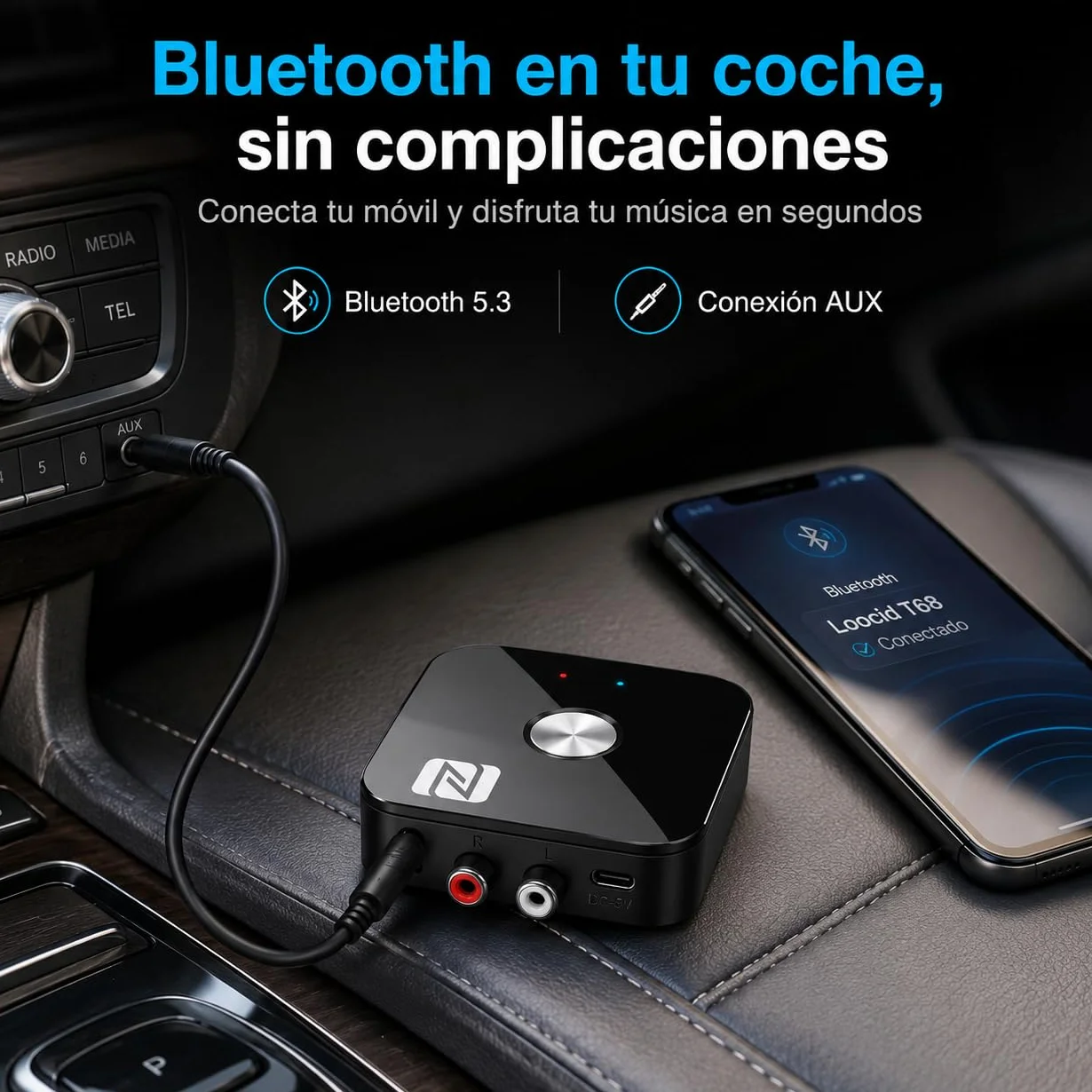 Receptor Bluetooth 5.3 HiFi, Receptor Bluetooth Jack 3.5 RCA, Adaptador Bluetooth Audio para Amplificador, Receiver Estéreo Casa Coche, Largo Alcance y Baja Latencia
