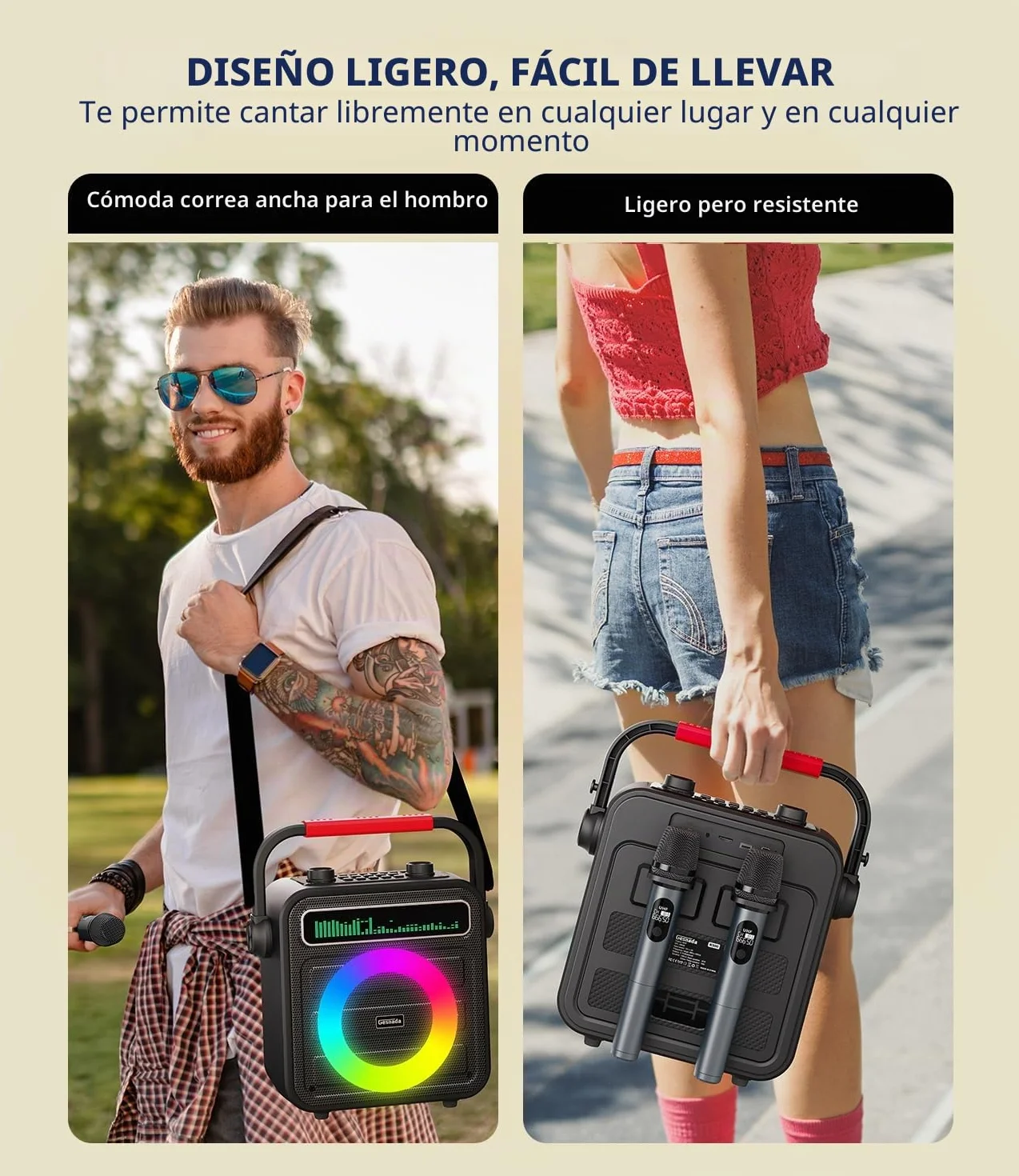 Karaoke 2 Micrófonos Inalámbricos, Altavoz Portátil para Karaoke con Sistema PA y LED, Compatible con Bluetooth/TF/USB/AUX/TWS, Es una Excelente Opción de Regalo para Niños, Familiares y Amigos