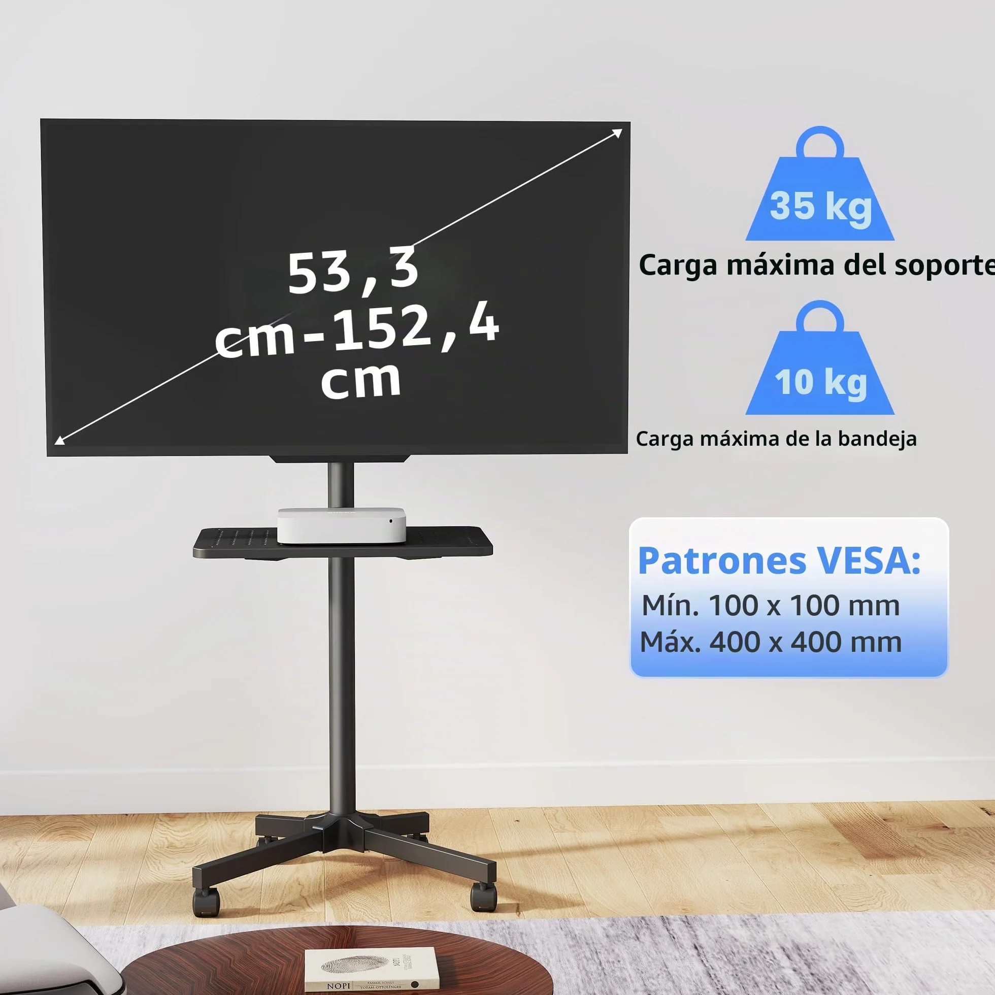 Soporte TV Ruedas para TVs Planos Curvos 21-60 Pulgadas 35 kg Altura Ajustable VESA 400x400 mm ML55A