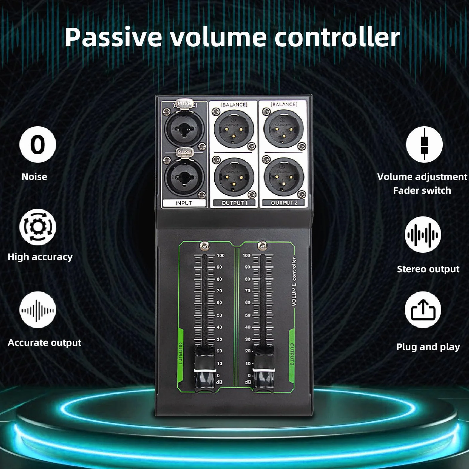 Controlador de Volumen Pasivo, 1 Entrada 2 Salidas Todo Metal Sin Pérdidas Controlador de Volumen Estéreo Preciso Plug and Play para Estudio y de Sonido doméstico(Negro)