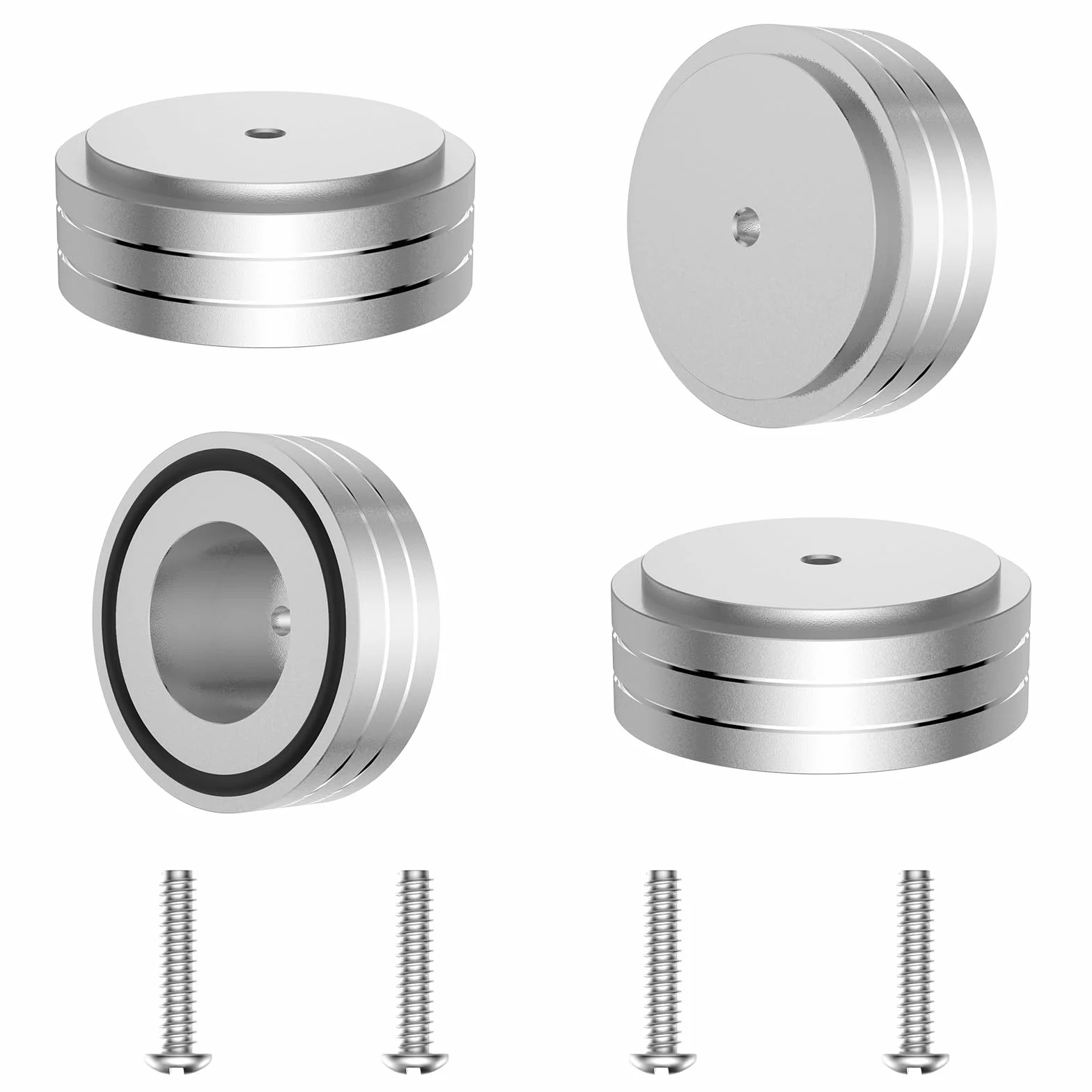 4 pies absorbentes de alta fidelidad, subwoofer de aluminio, 58 x 22 mm, para atornillar (plata)