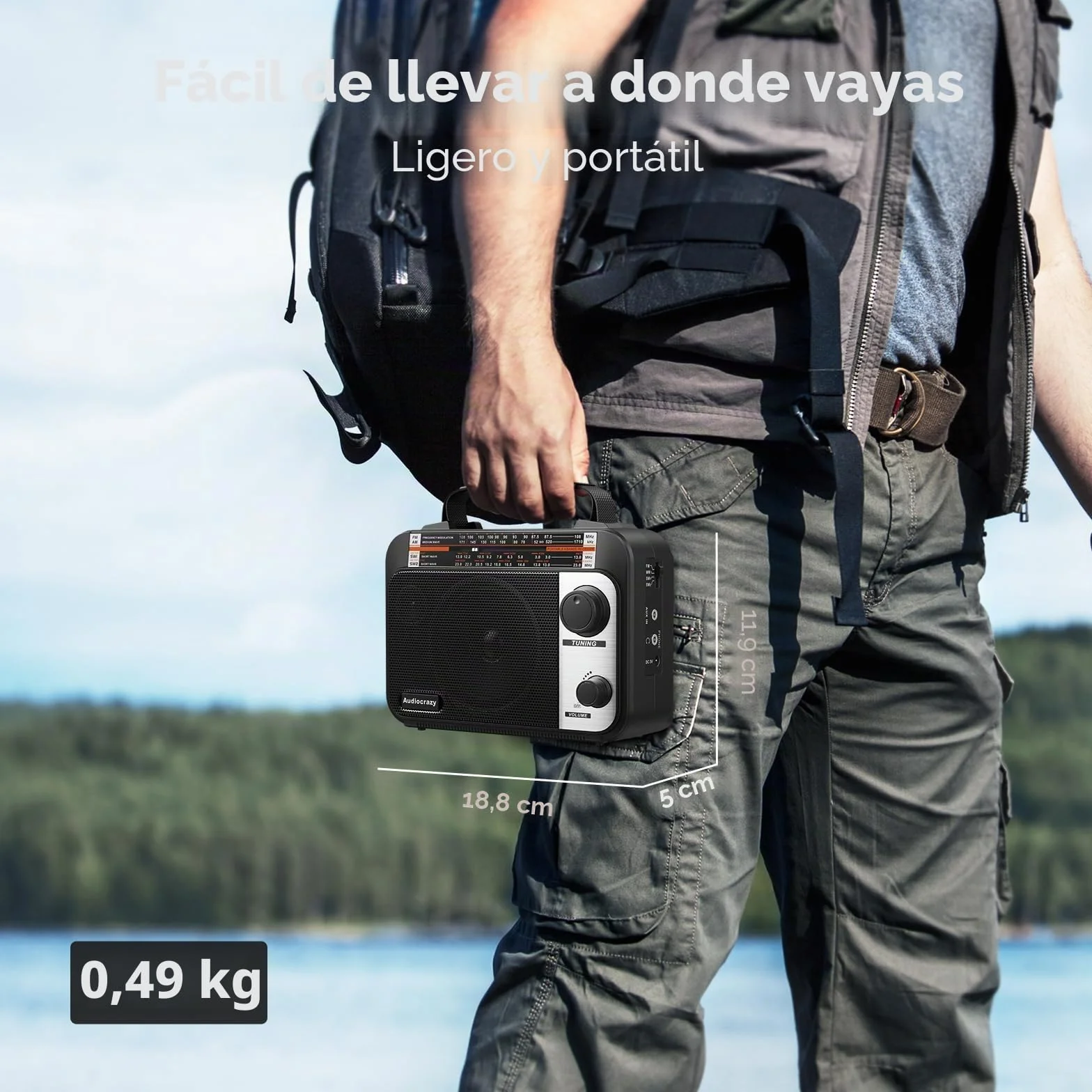 Radio Portátil FM/Am/SW 1-2, con Batería Recargable de 1000 mAh, Cable CA o Pilas, Radio Multibanda de Onda Corta Aux/Entrada para Auriculares,Negro