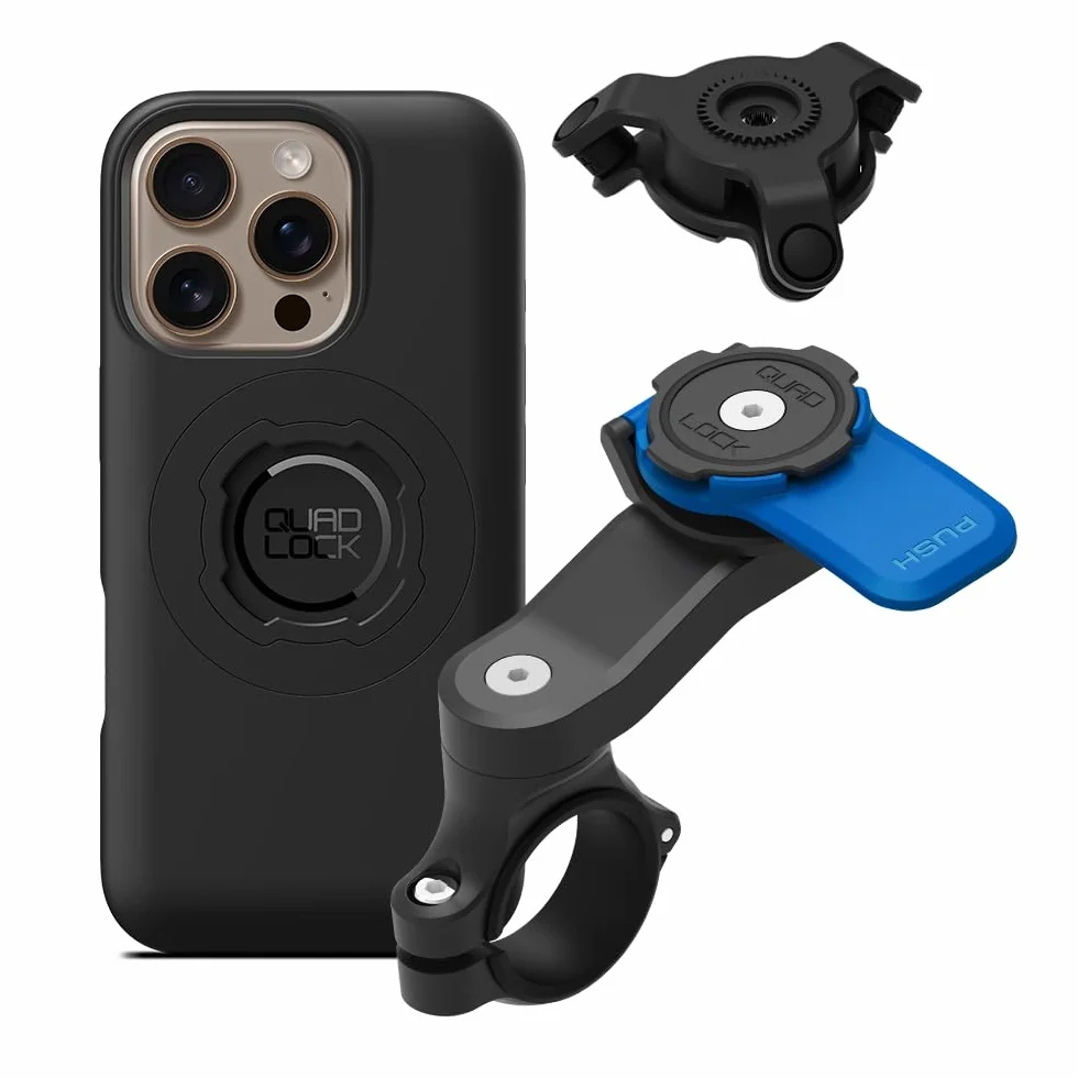 Quad Lock Soporte para Moto con Amortiguador de Vibraciones y Funda para iPhone 16 Pro