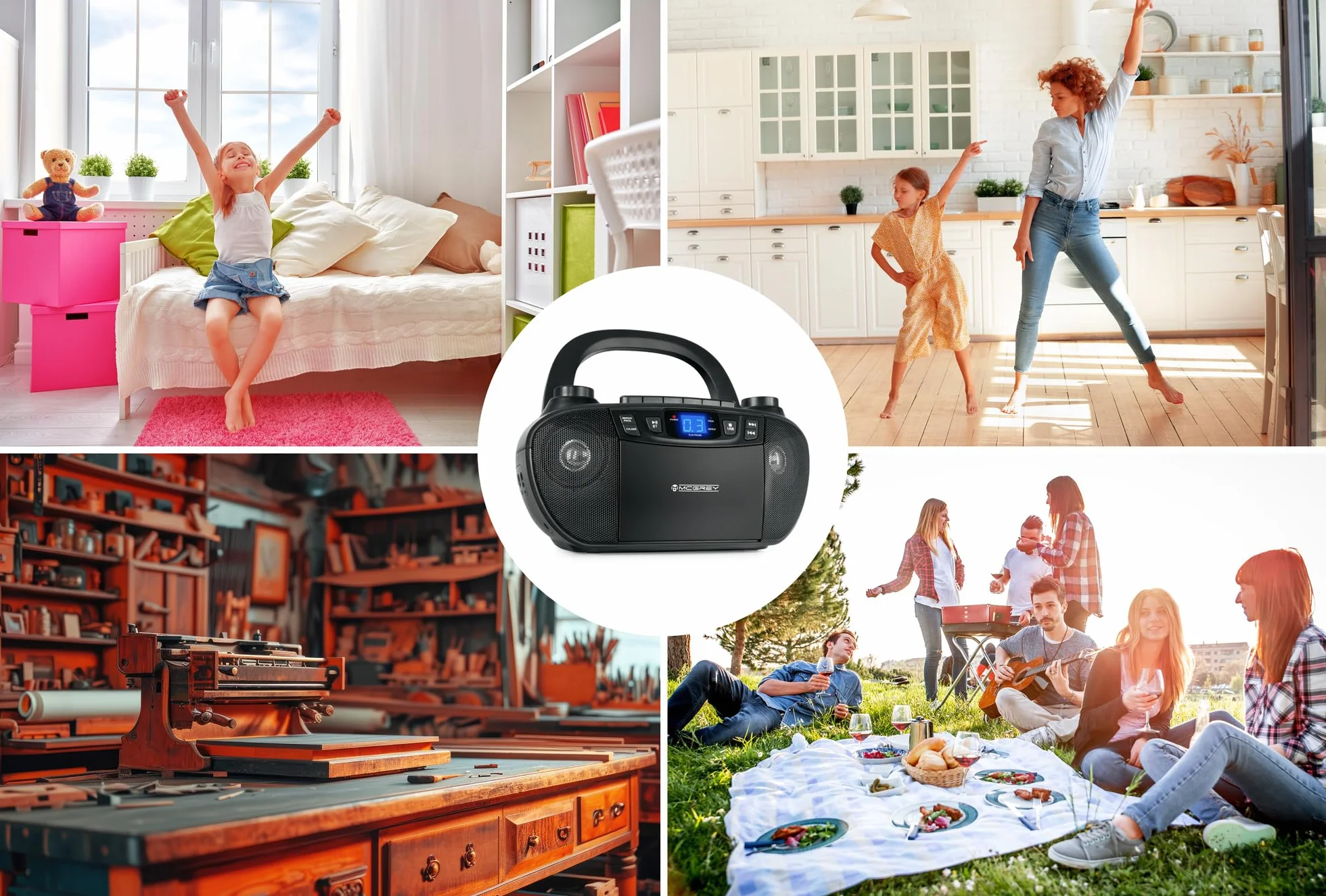 CDB-1016U BK Boombox cassette, reproductor CD, radio, Bluetooth y USB - grabador, entrada AUX, salida auriculares - funcionamiento por cable o 6 pilas