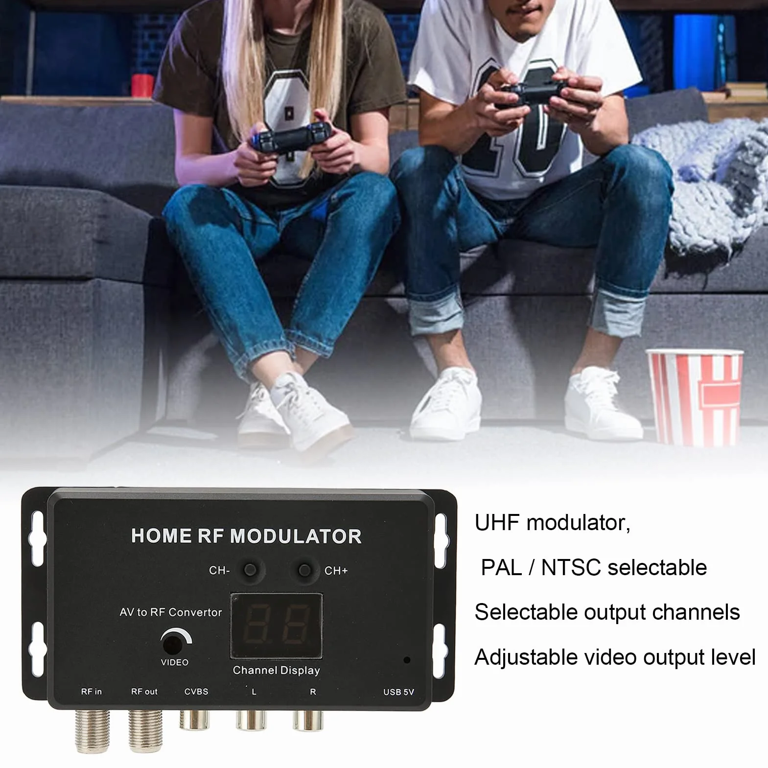 Modulador UHF, M70RV TV Link Modulator, Compatible con Descodificadores y Otras Fuentes de A/V, PAL/NTSC Opcional, Niveles de Salida Ajustables y Canales de Salida Seleccionables, AV to RF Converter